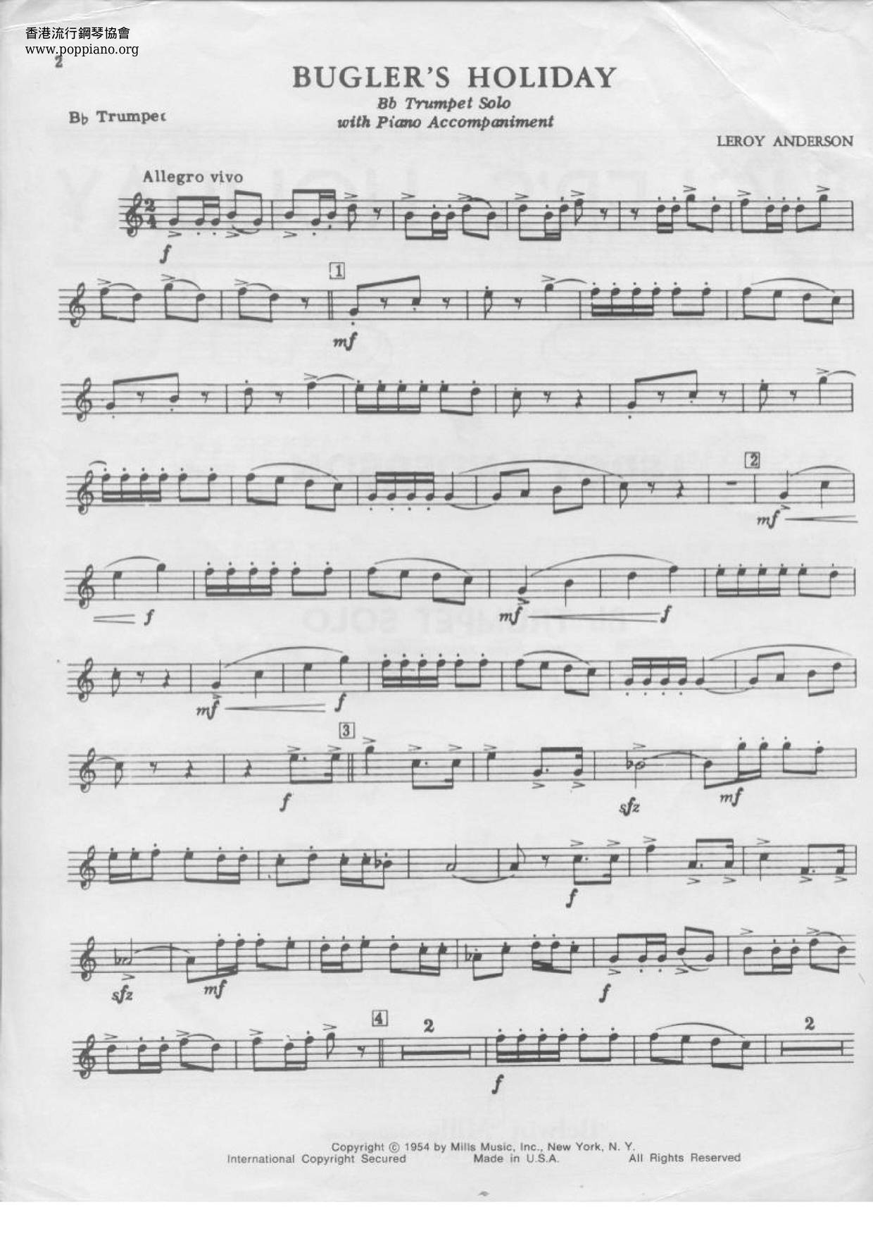 Leroy AndersonBugler's Holiday 琴譜pdf香港流行鋼琴協會琴譜下載 ★