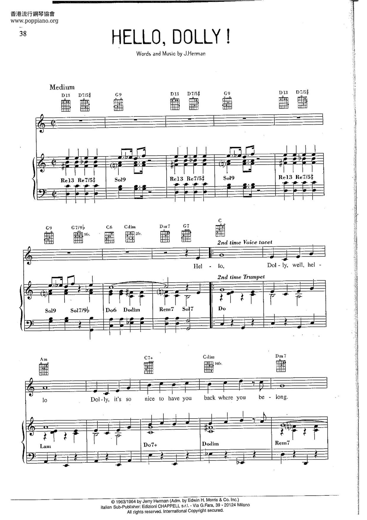 Louis ArmstrongHello, Dolly! Sheet Music pdf, Free Score Download ★