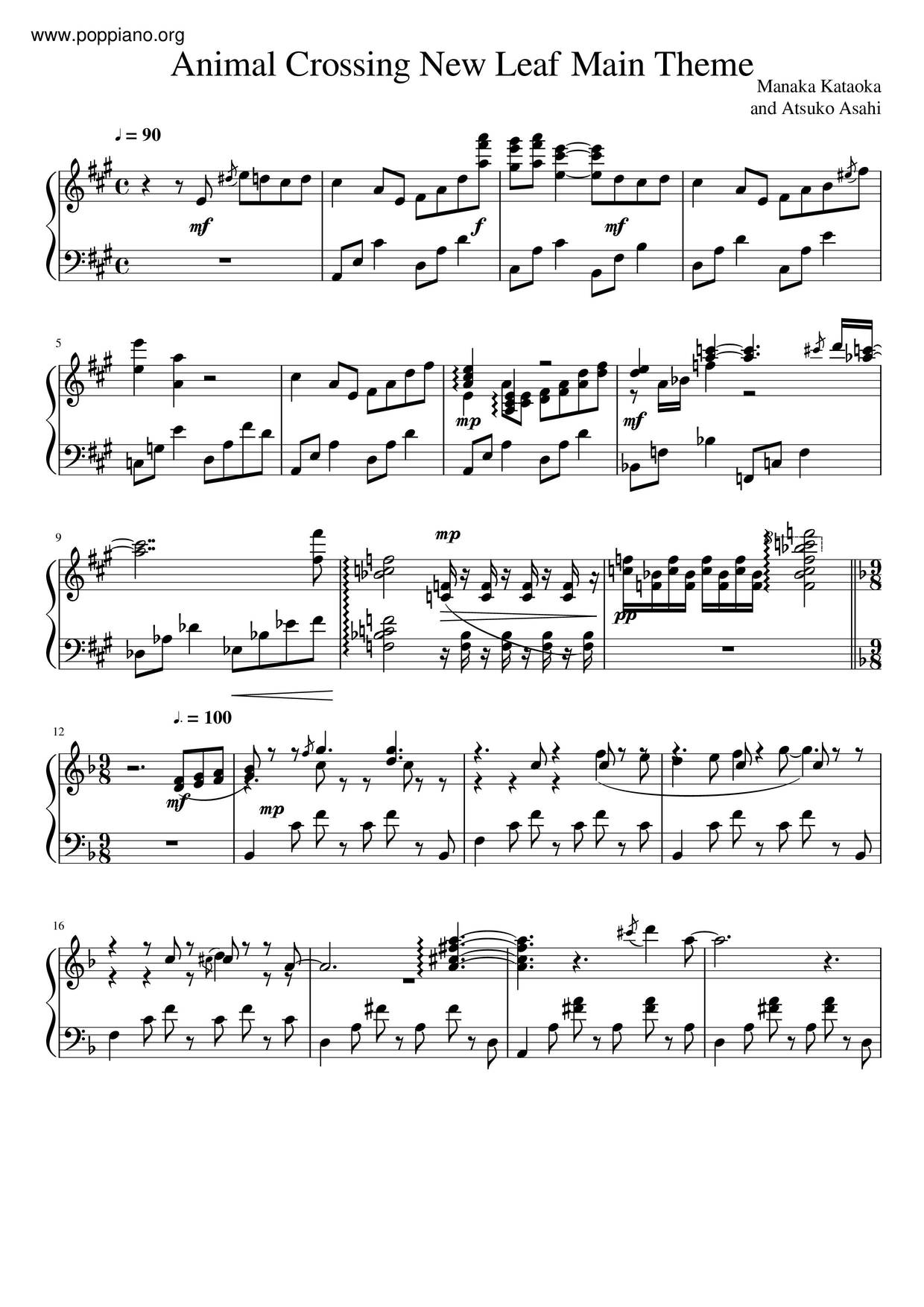 Manaka KataokaAnimal Crossing New Leaf Main Theme Sheet Music pdf, Free Score Download ★