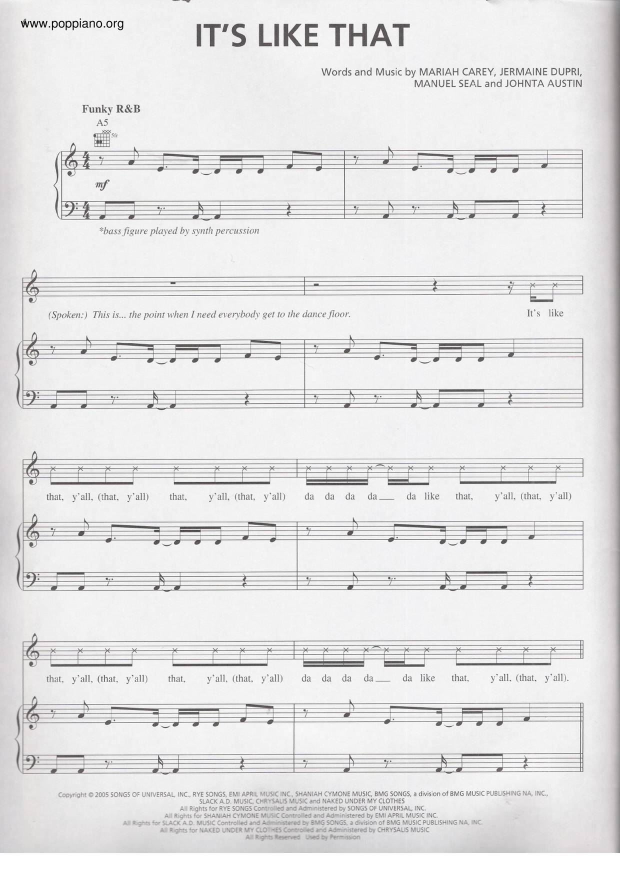 Mariah CareyIt's Like That Sheet Music pdf, Free Score Download ★