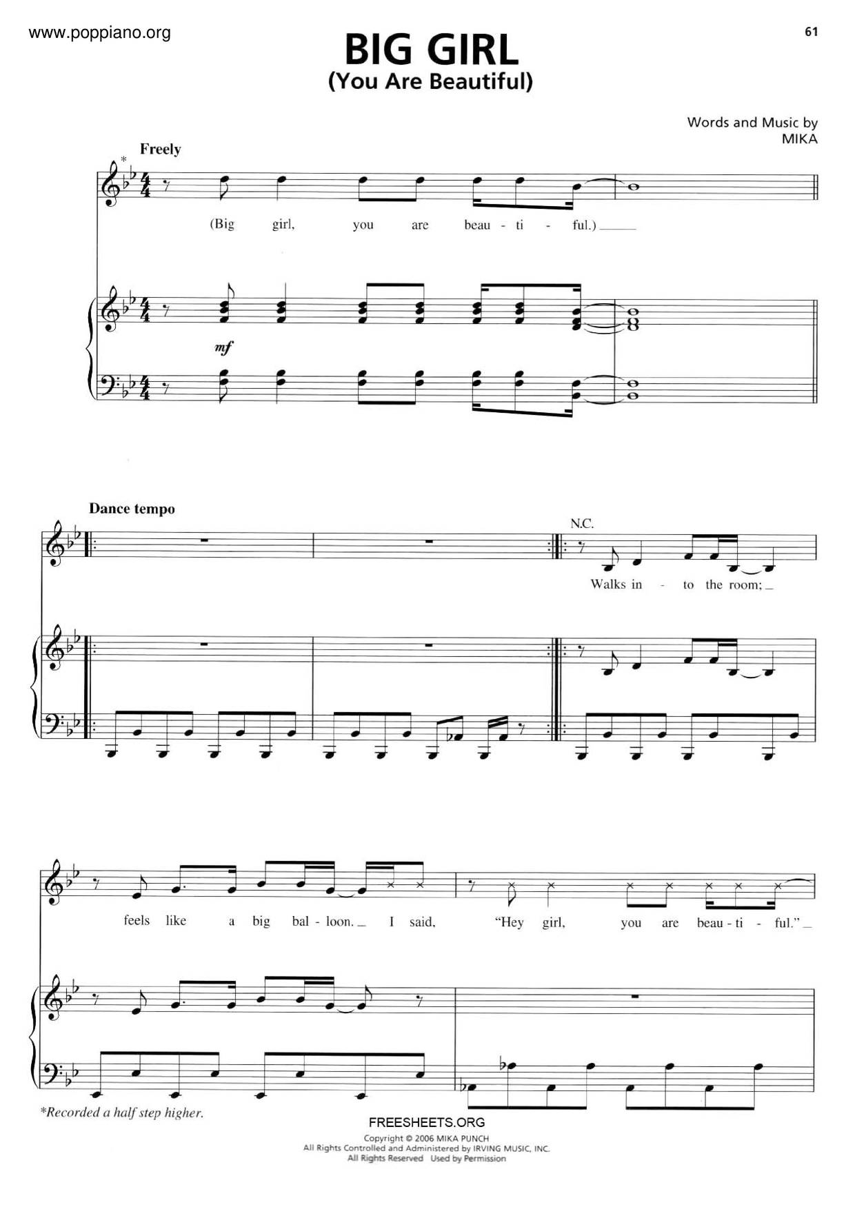 MikaBig Girl Sheet Music pdf, Free Score Download ★