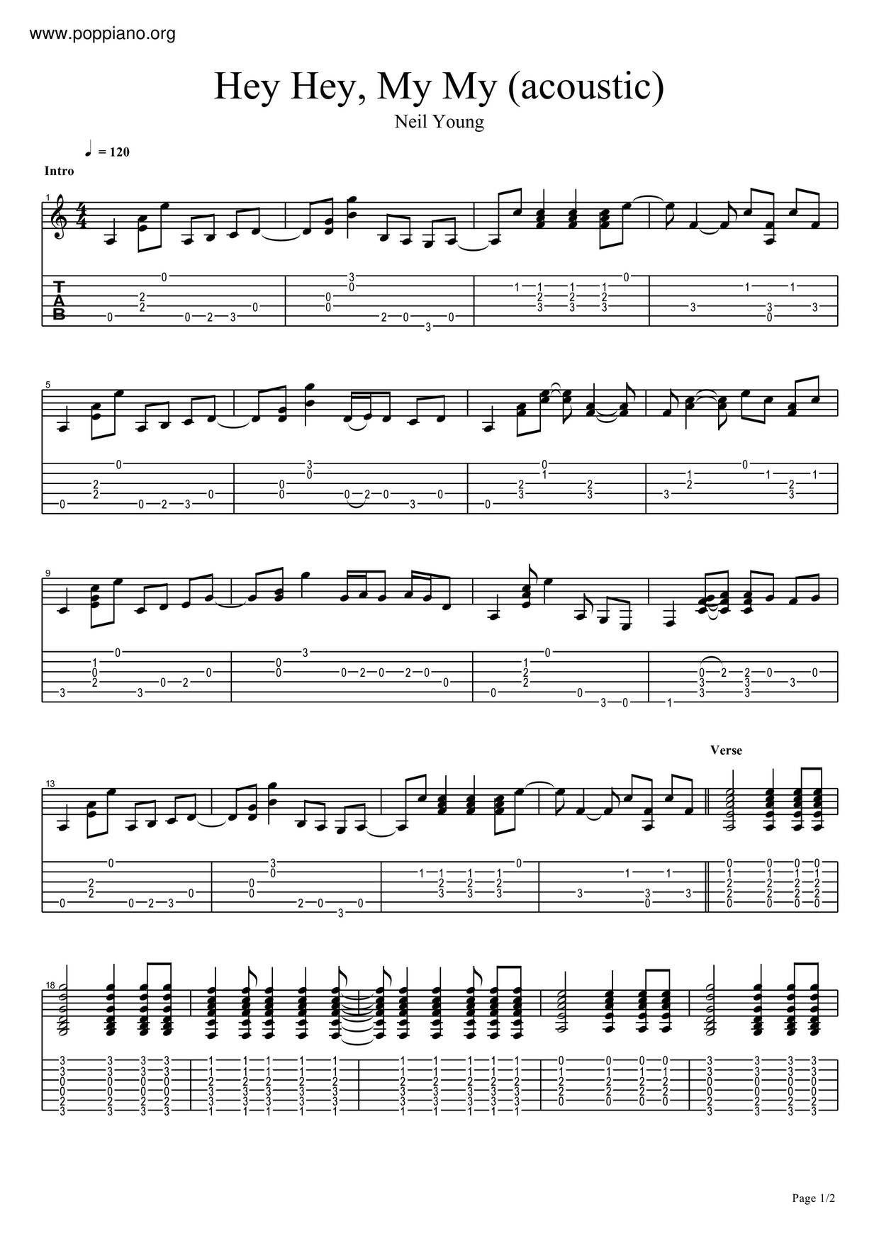 Neil YoungHey Hey, My My 琴谱/五线谱pdf香港流行钢琴协会琴谱下载 ★