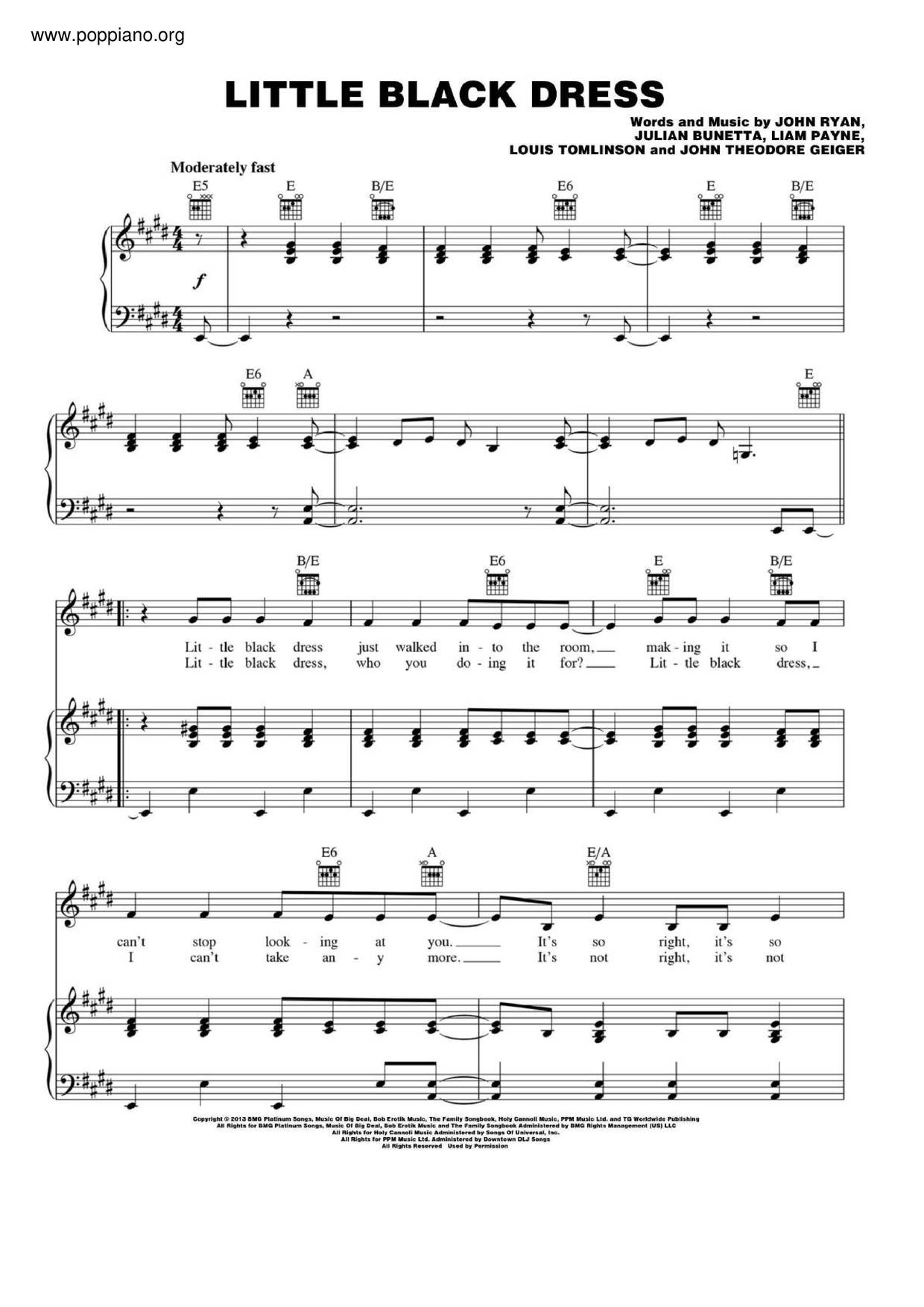 One DirectionLittle Black Dress 琴譜pdf香港流行鋼琴協會琴譜下載 ★