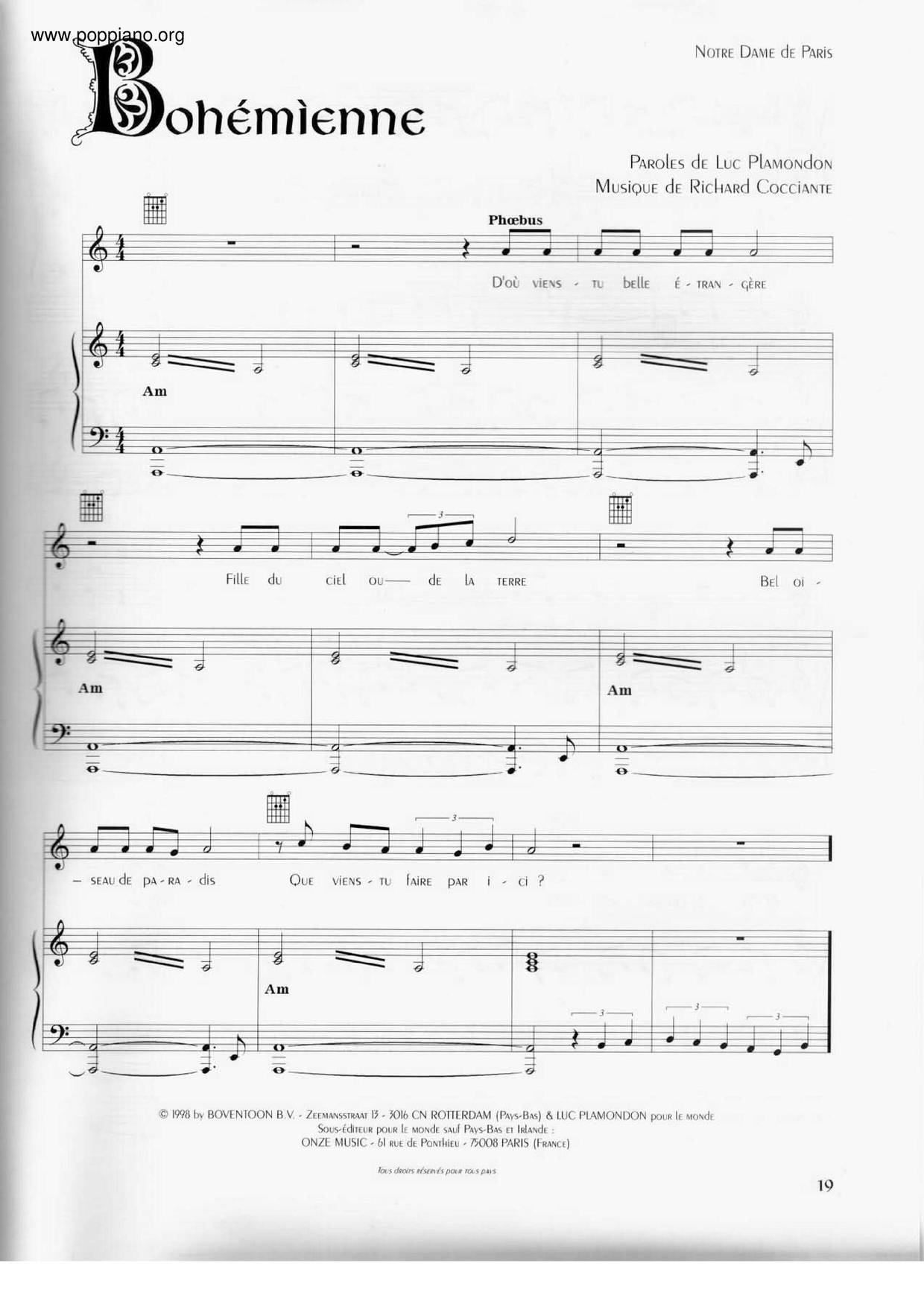 Bohémienne (Notre Dame De Paris)琴譜