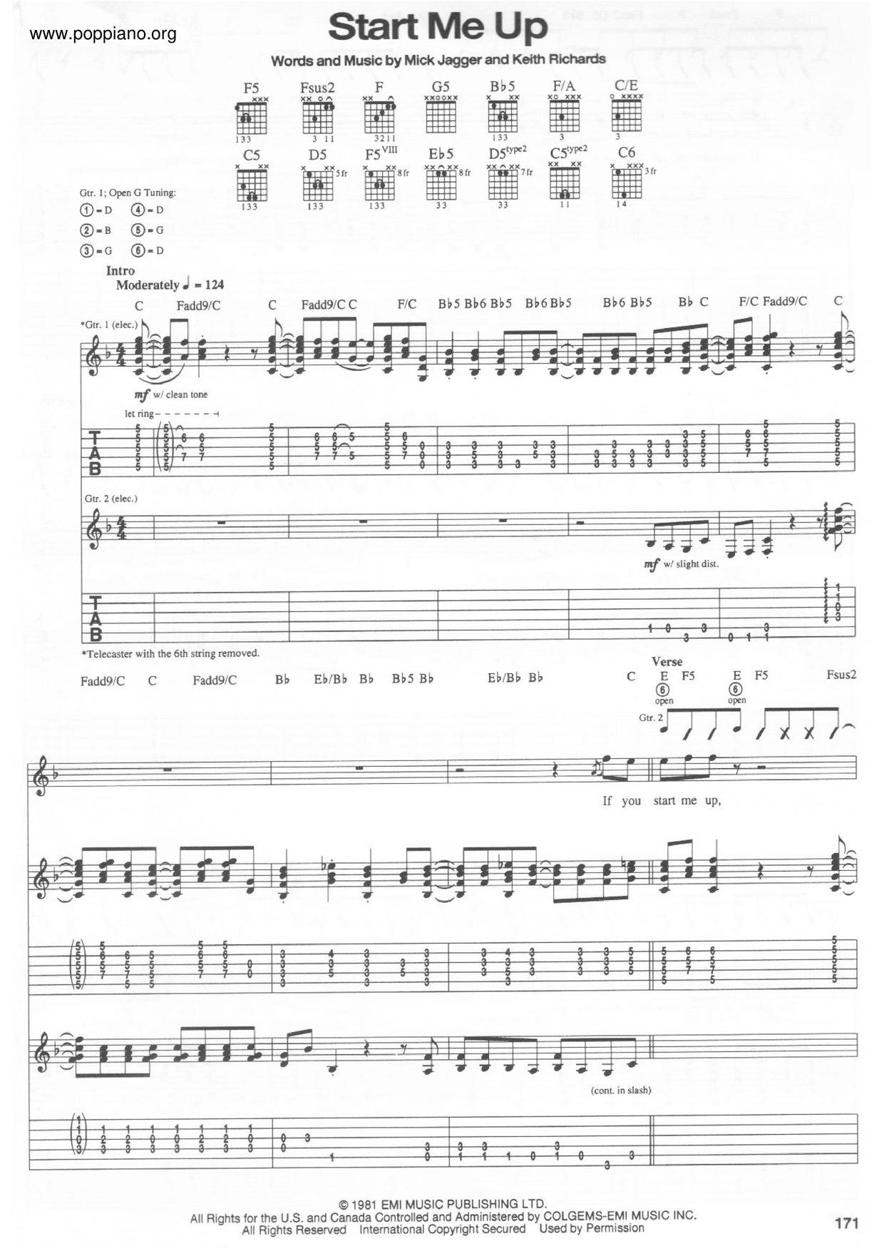 Rolling Stones Start Me Up 琴谱 五线谱pdf 香港流行钢琴协会琴谱下载