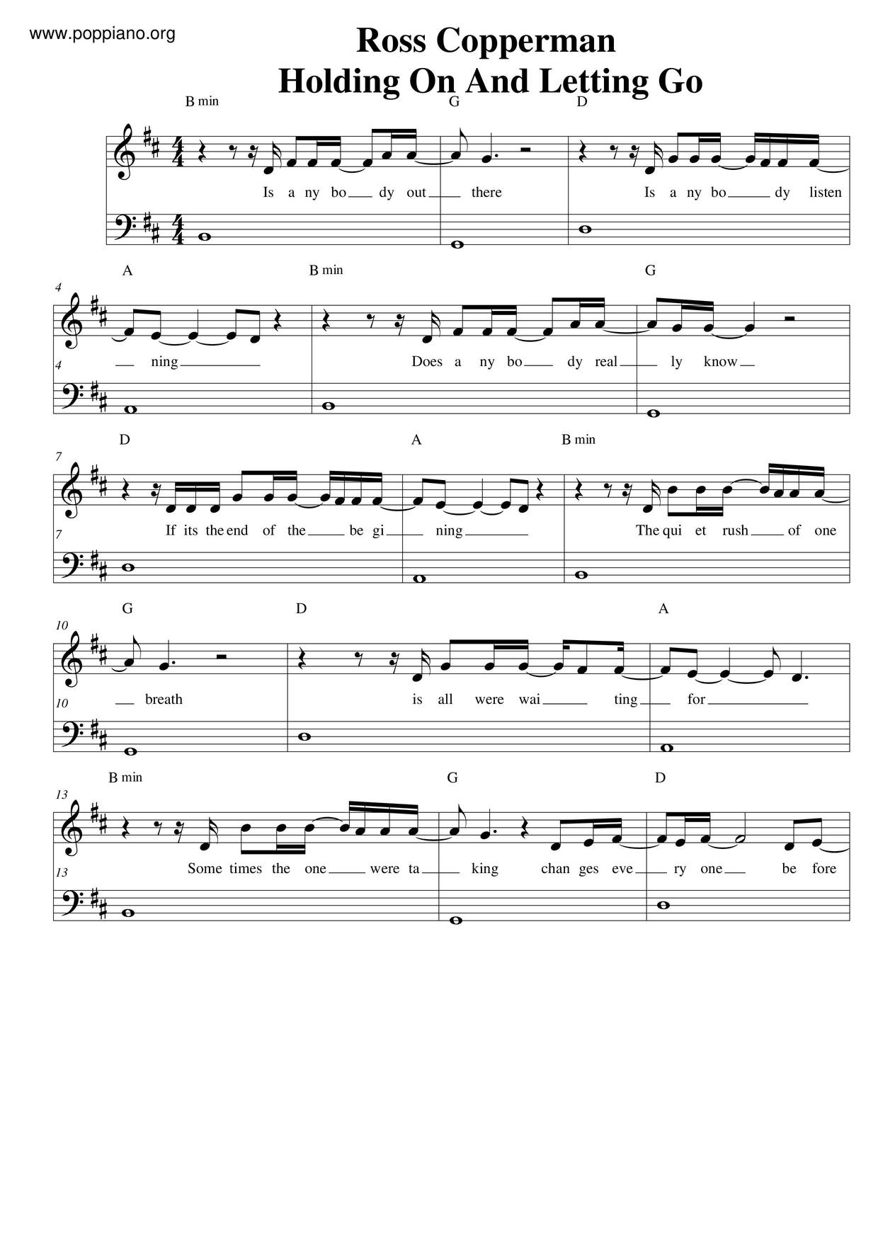 Holding On And Letting Go琴譜
