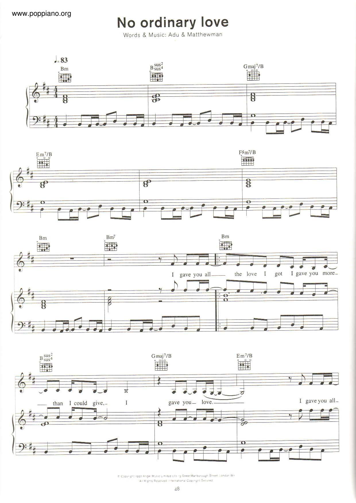 SadeNo Ordinary Love Sheet Music pdf, Free Score Download ★