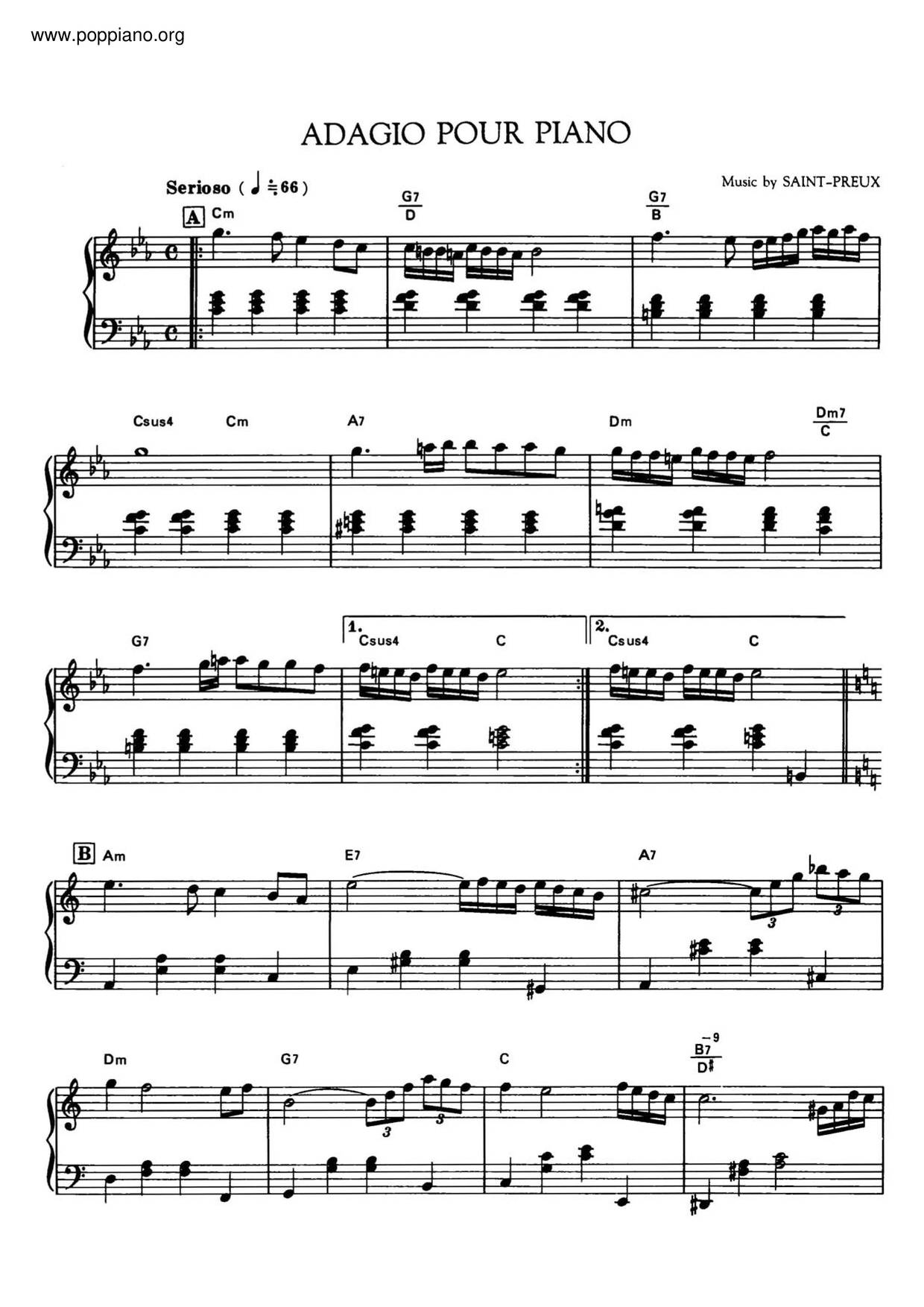 Adagio Pour Piano琴譜