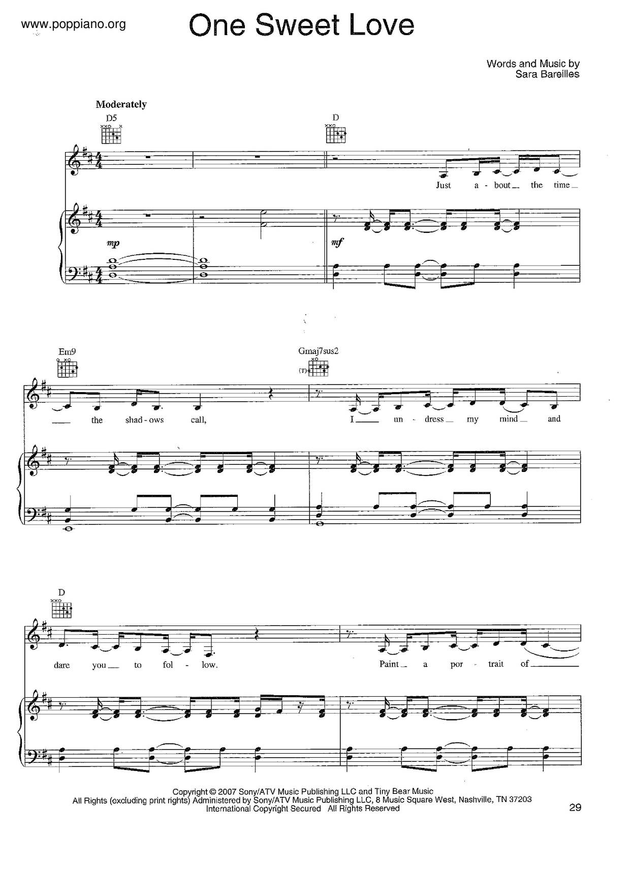 Sara Bareilles One Sweet Love Sheet Music Pdf Free Score Download Sara Bareilles One Sweet Love Sheet Music Pdf Free Score Download