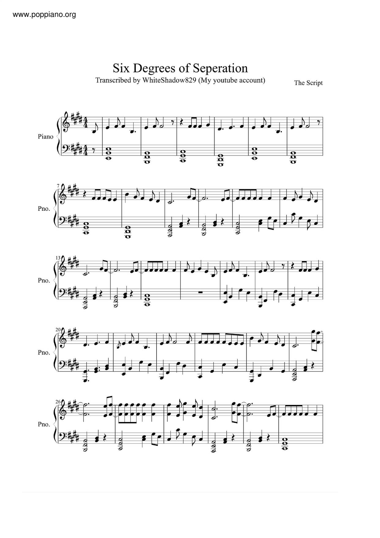 Script Six Degrees Of Separation Sheet Music Pdf Free Score Download