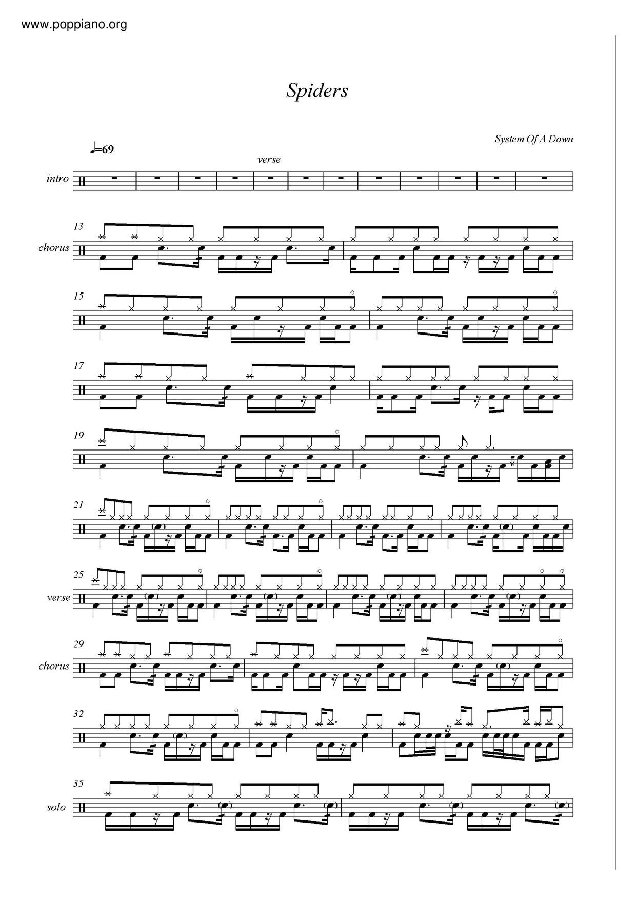 ★System Of A Down Spiders ピアノ譜pdf 香港ポップピアノ協会 無料PDF楽譜ダウンロード gakufu