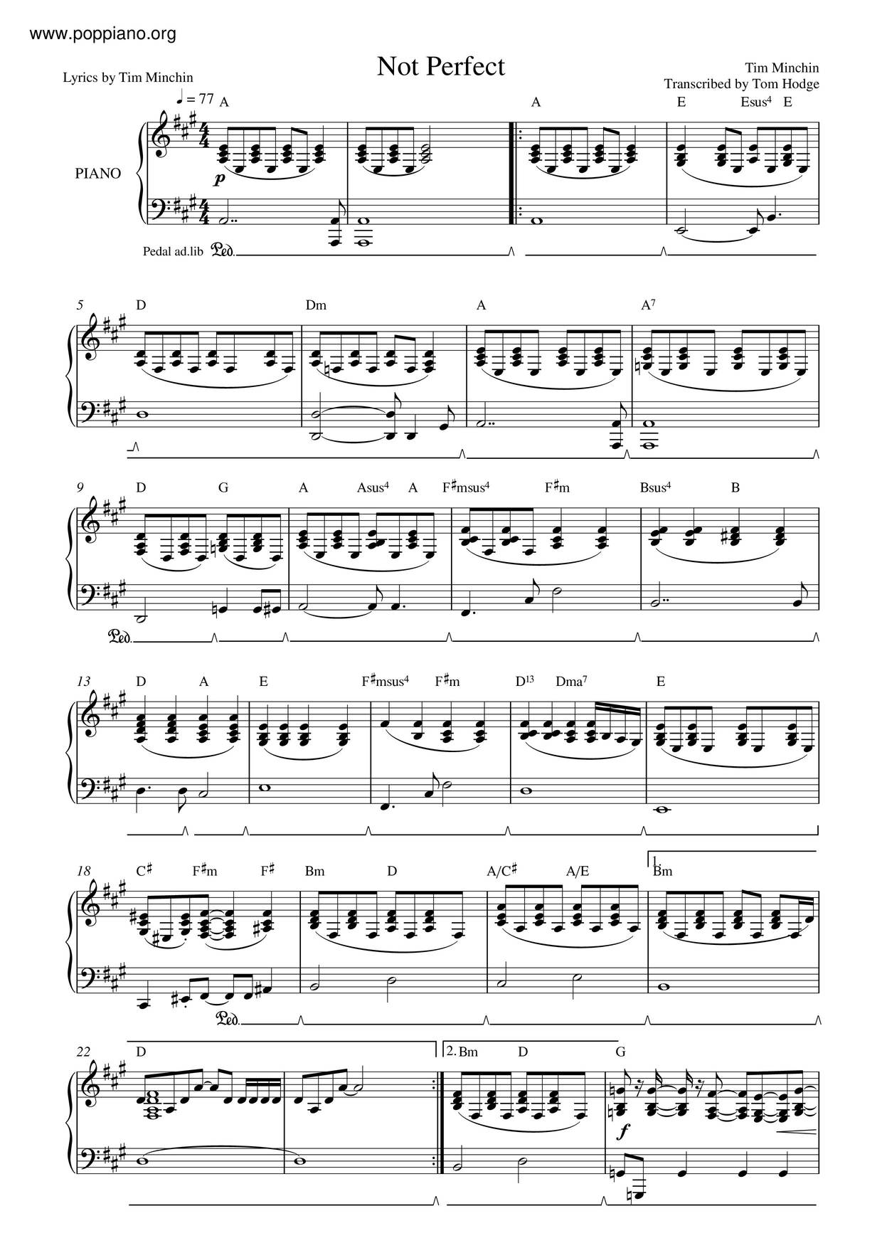 Tim MinchinNot Perfect 琴譜pdf香港流行鋼琴協會琴譜下載 ★
