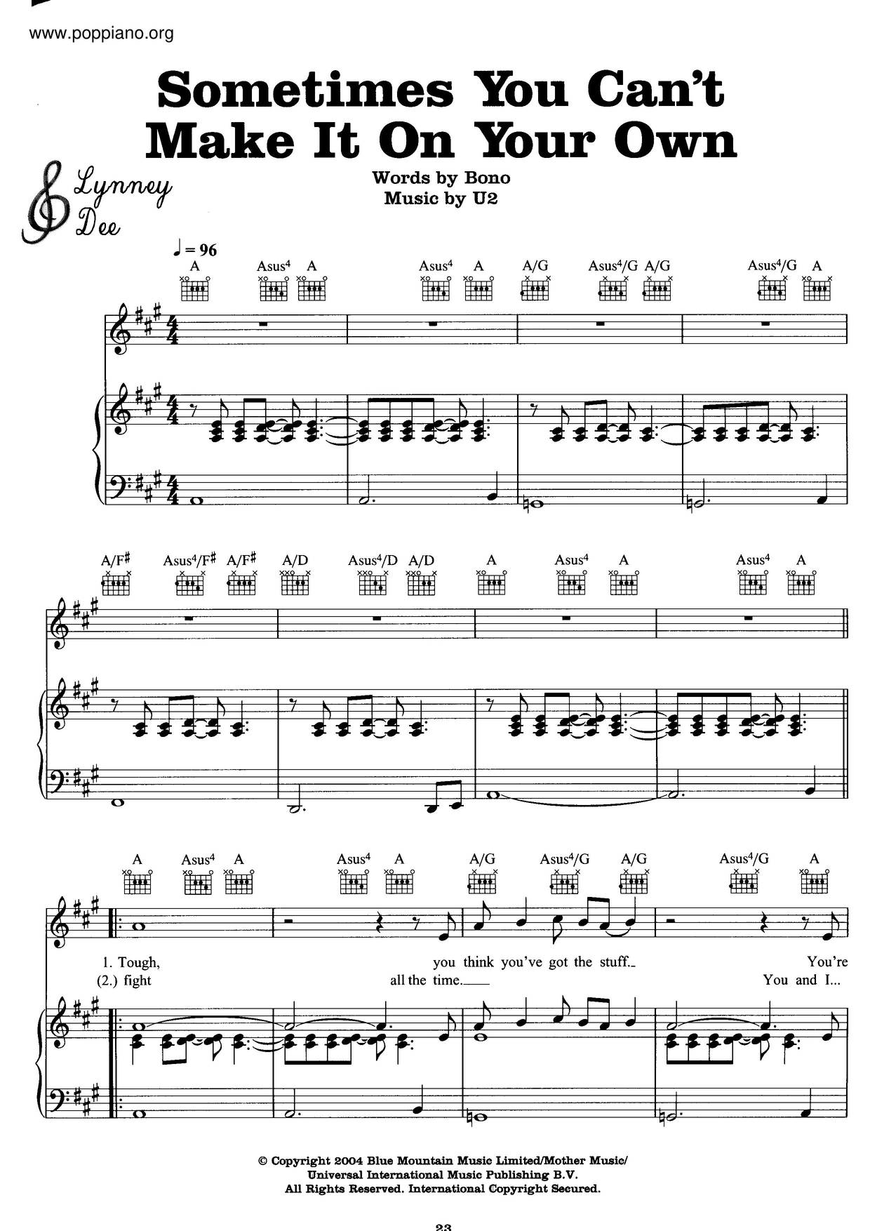 ☆ u2-sometimes you can't make it on your own sheet music pdf, - free score  download ☆