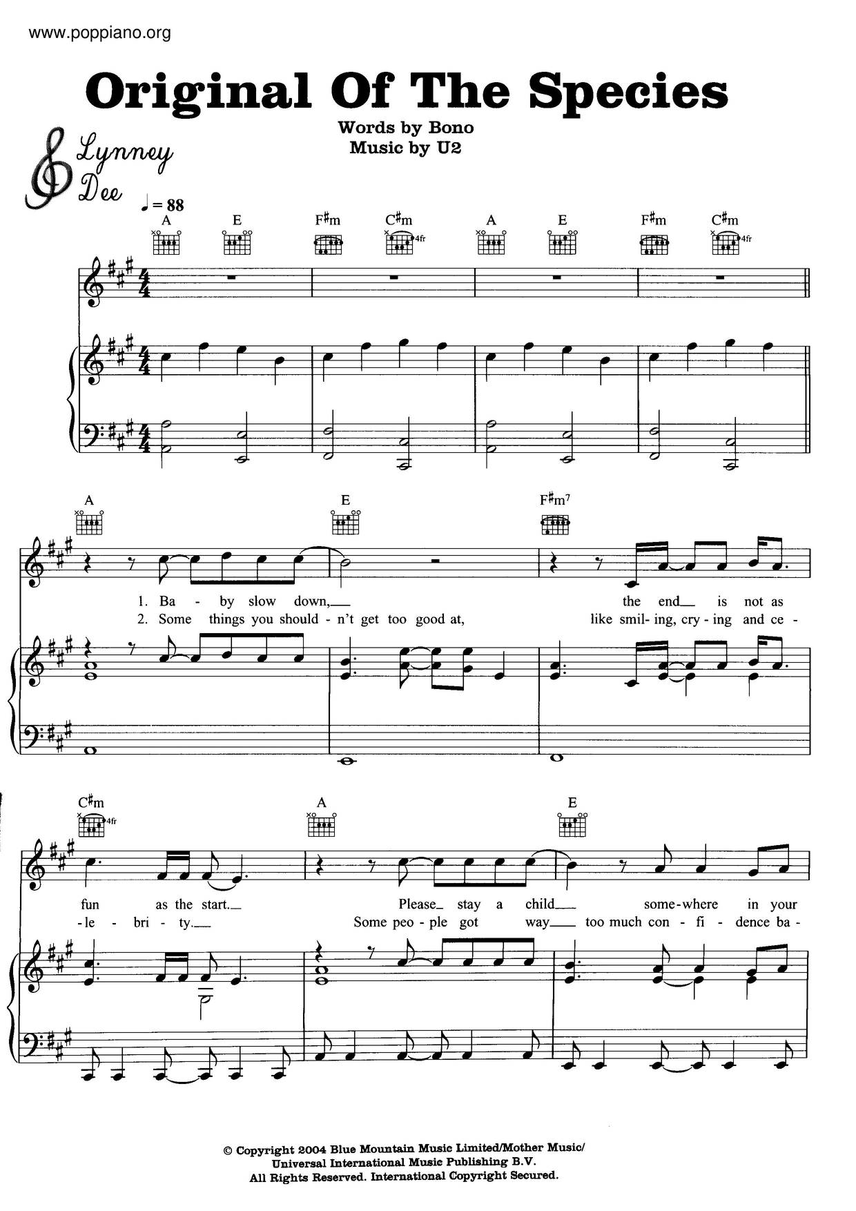 U2 Original Of The Species Sheet Music Pdf Free Score Download U2 Original Of The Species Sheet Music Pdf Free Score Download