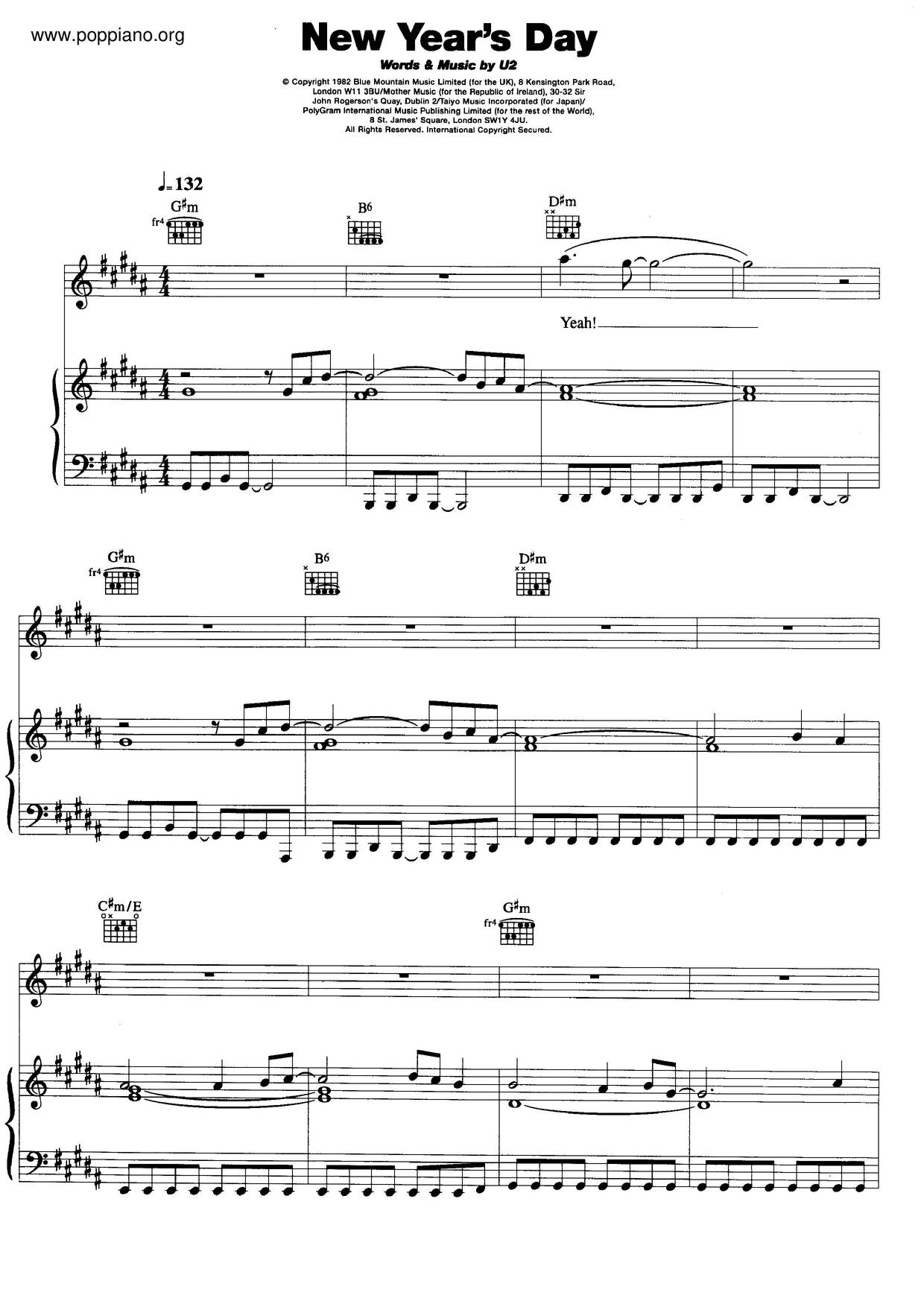 ★U2 New Year's Day ピアノ譜pdf 香港ポップピアノ協会 無料PDF楽譜ダウンロード gakufu