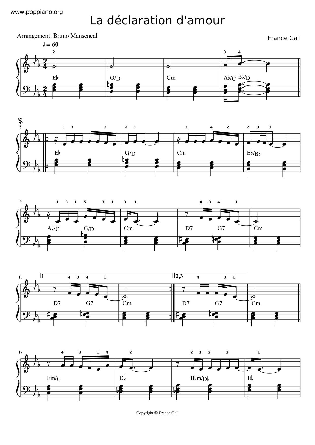 Vanessa Paradis La Declaration D Amour Sheet Music Pdf Free Score Download