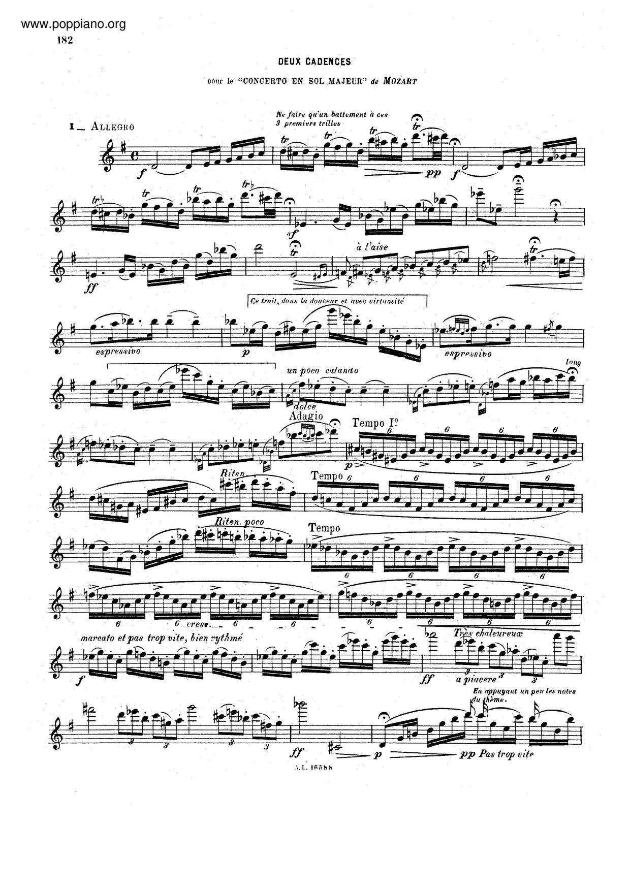Wolfgang Amadeus MozartFlute Concerto In G Major, K. 313/285C 琴谱/五线谱
