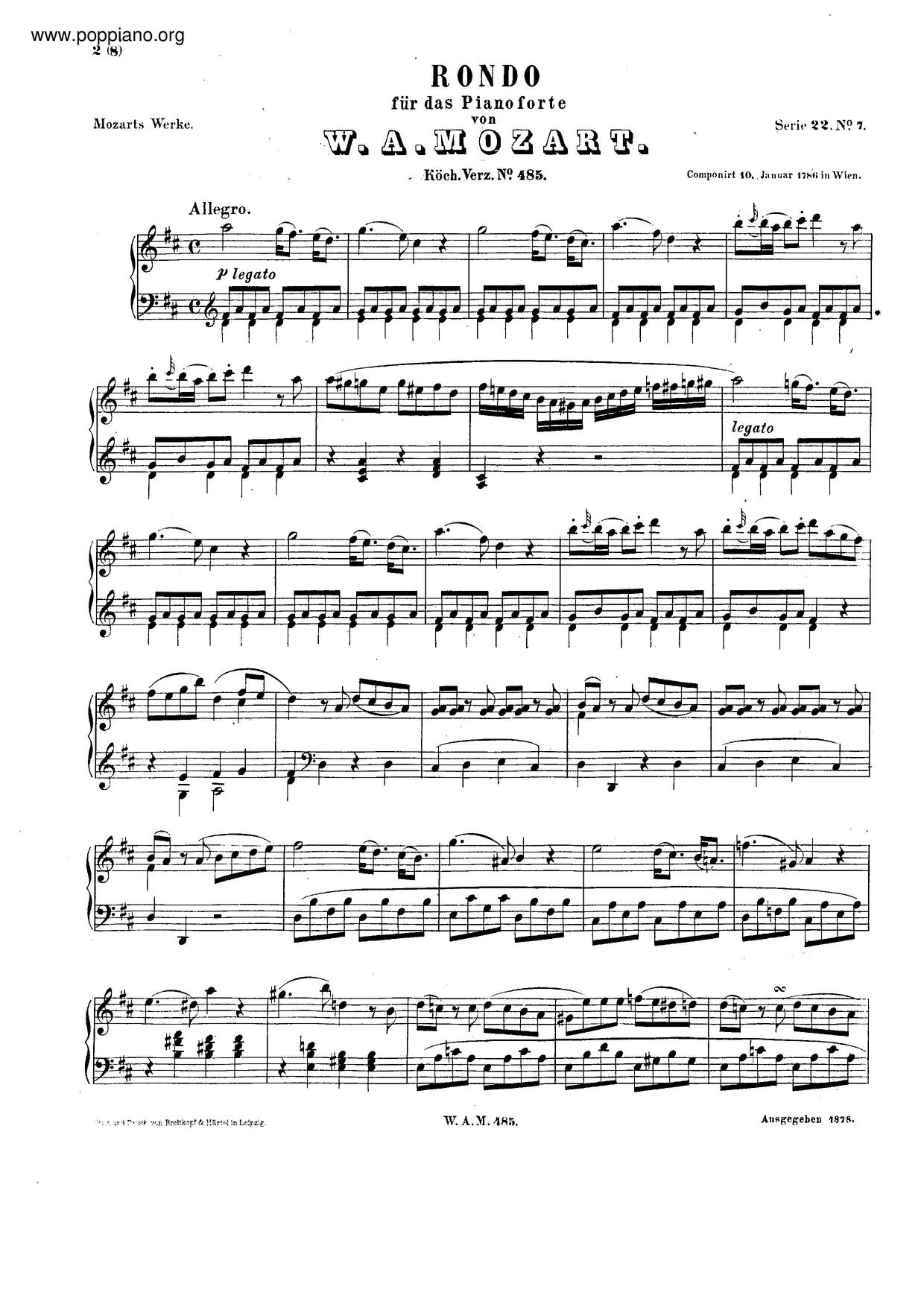 MozartRondo In D Major, K. 485 Sheet Music pdf, Free Score Download ★