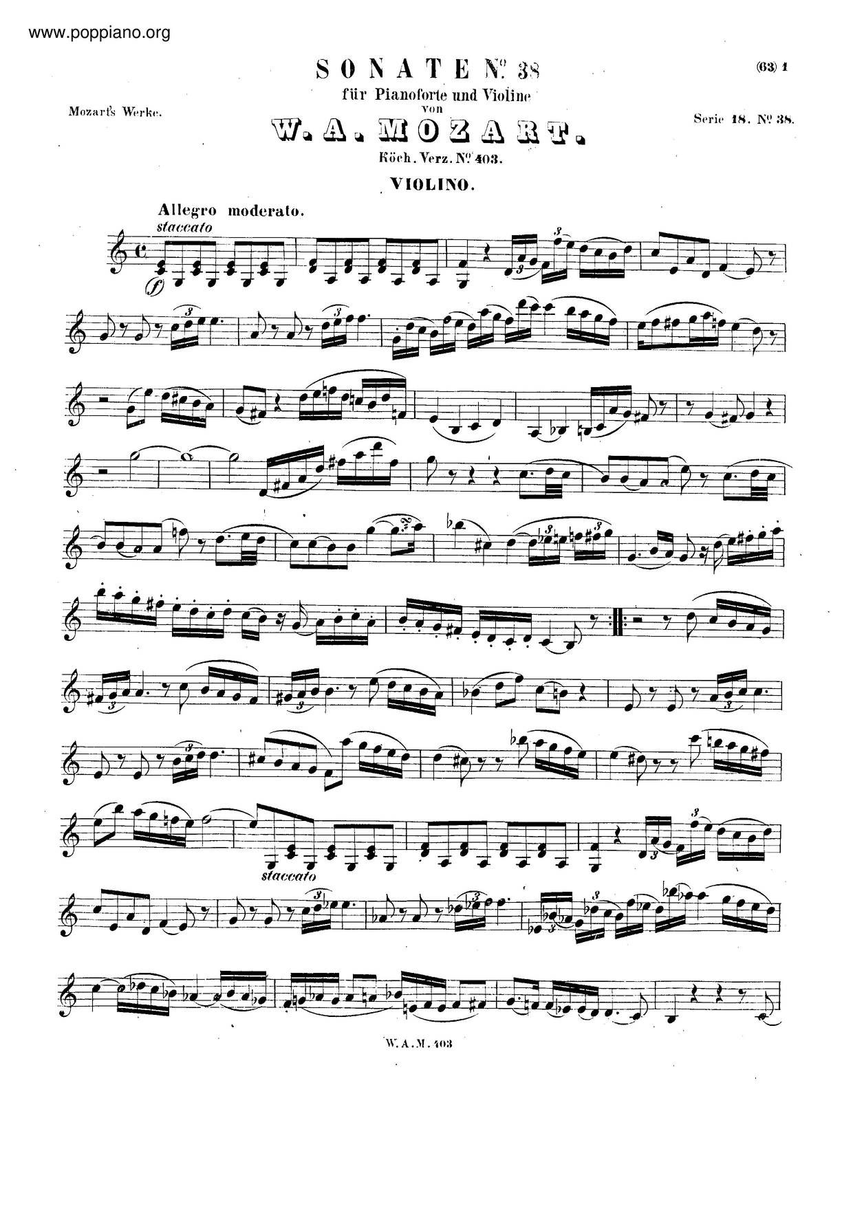 Violin Sonata In C Major, K. 403/385C琴譜