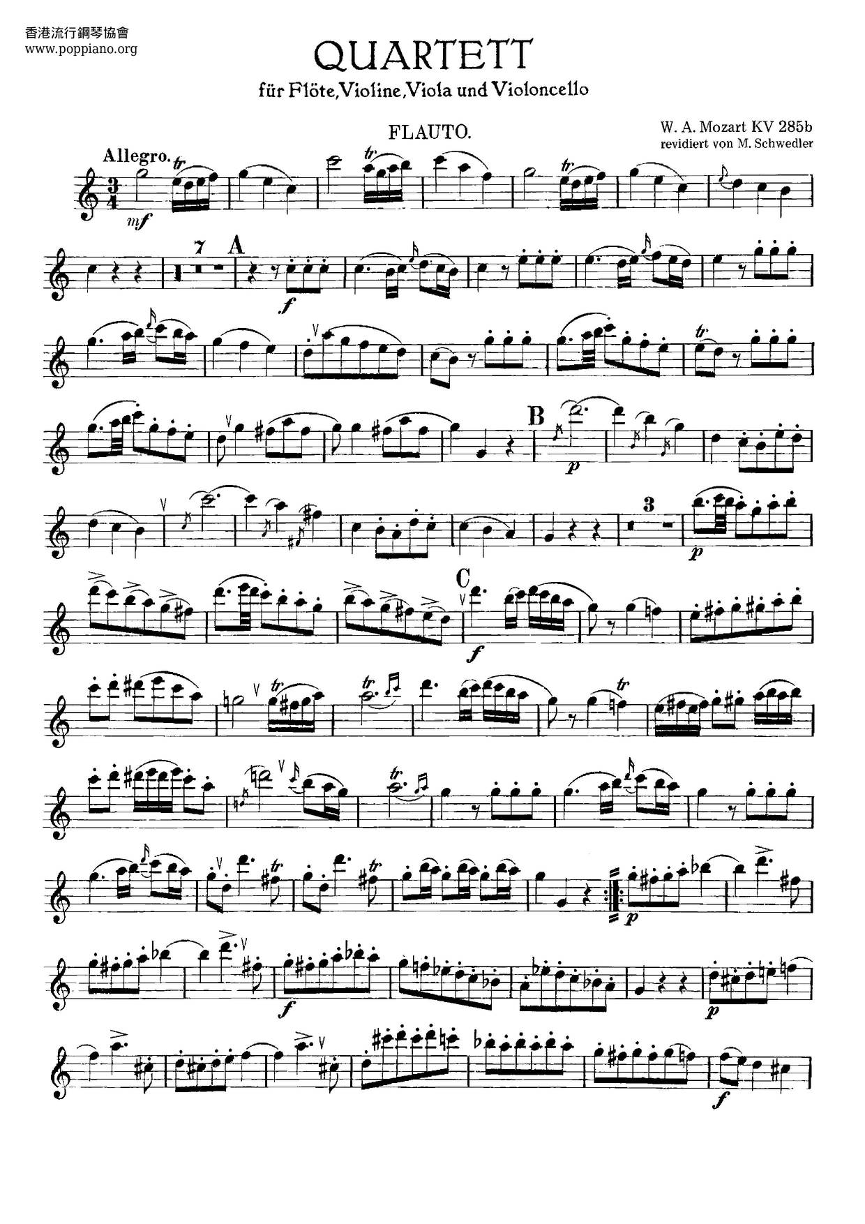 MozartFlute Quartet In C Major, K. Anh. 171/285B Sheet Music pdf