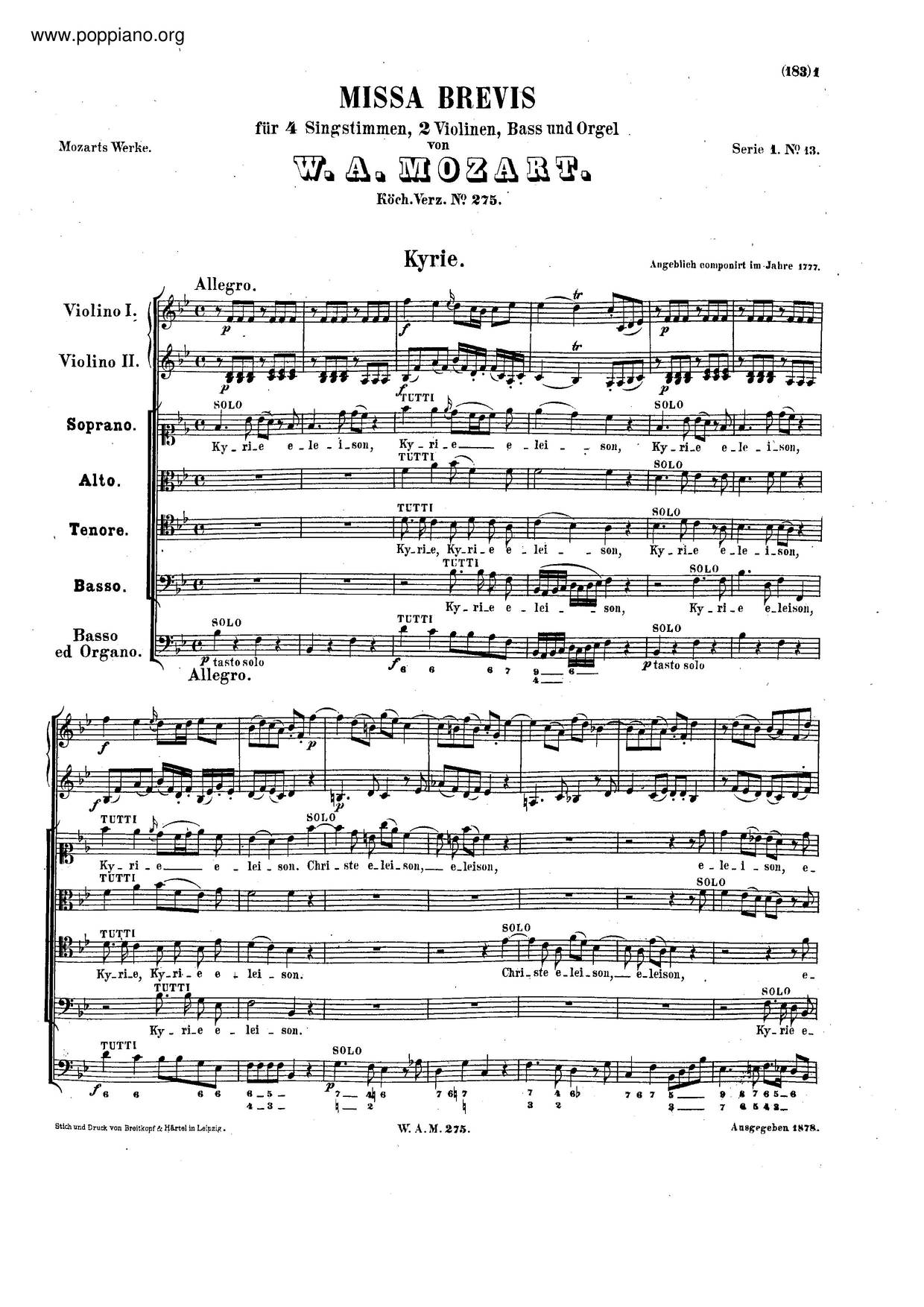MozartMissa Brevis In BFlat Major, K. 275/272B Sheet Music pdf