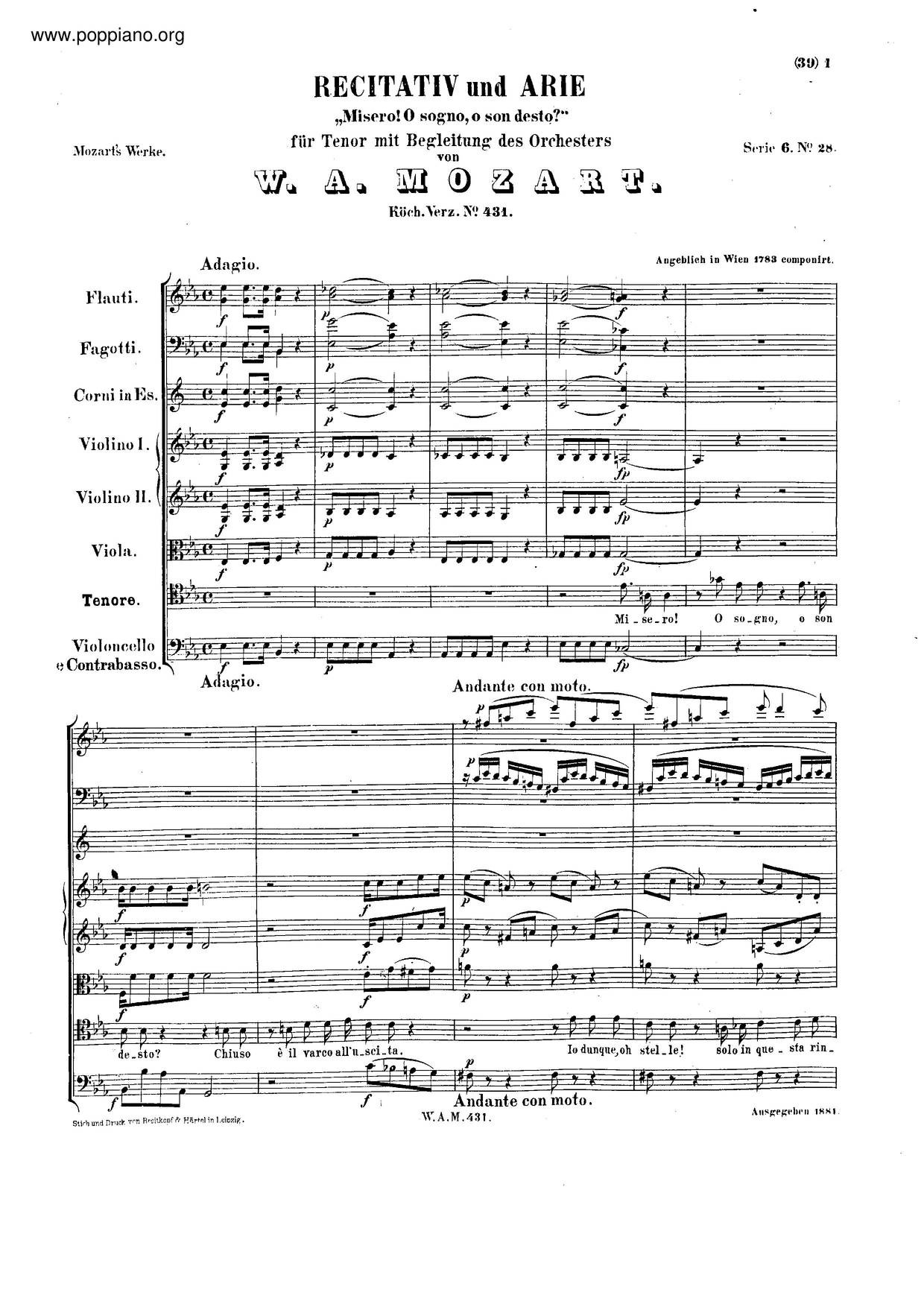 MozartMisero! O Sogno, K. 431/425B Sheet Music pdf, Free Score