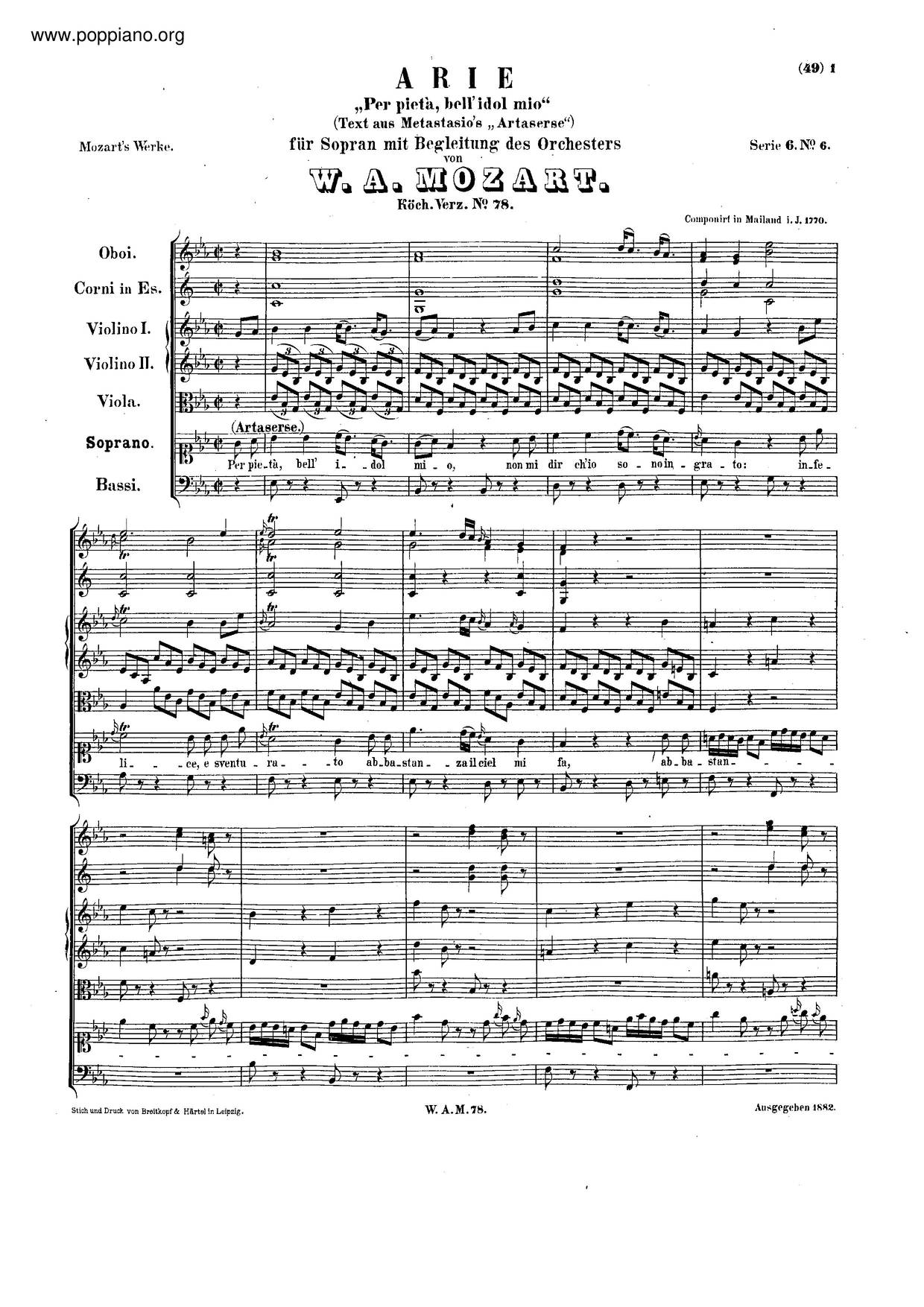 rainfall wise Show you ☆ Mozart-Per Pietà, Bell'idol Mio, K. 78/73B Sheet Music pdf, - Free Score  Download ☆