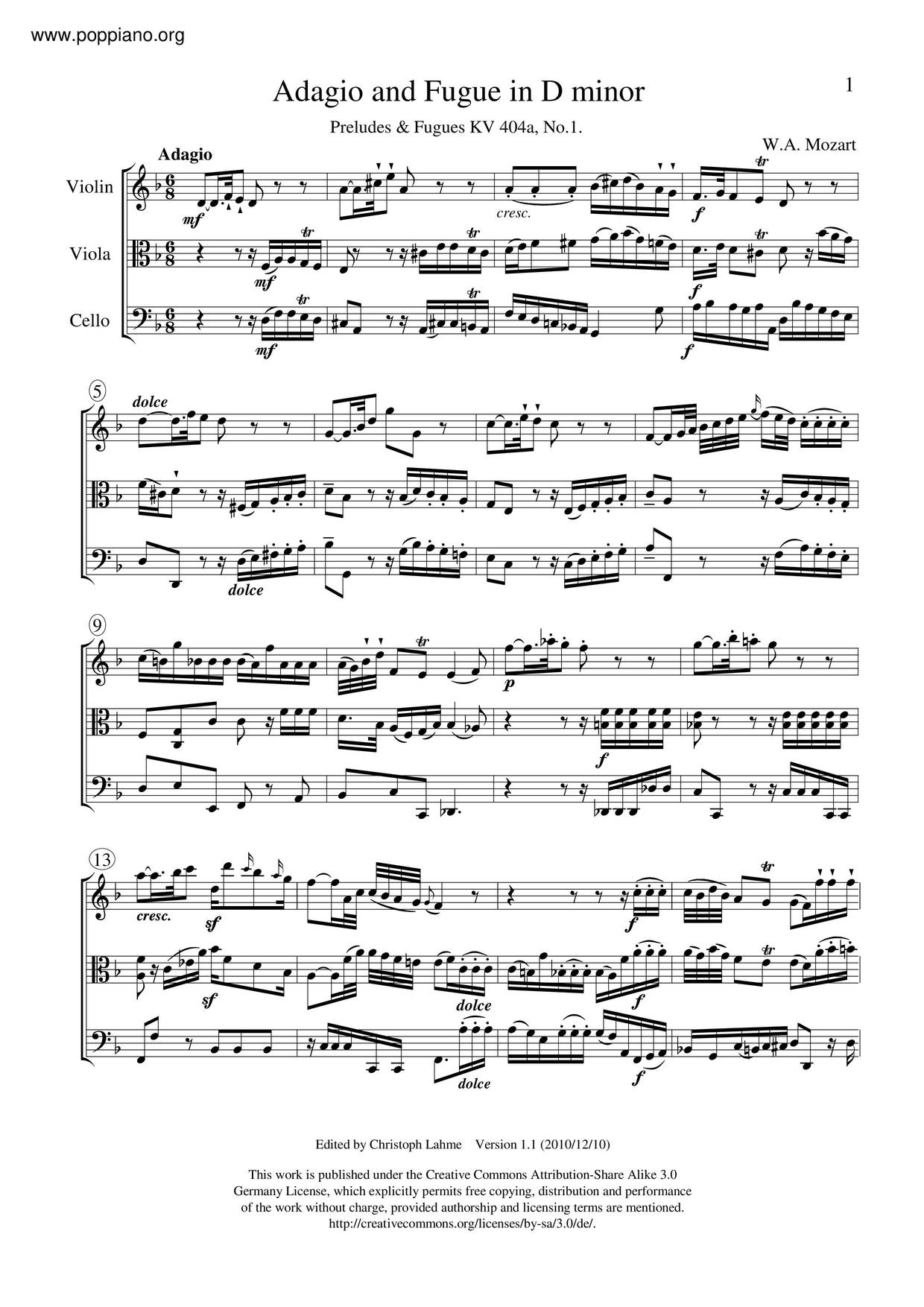 Preludes And Fugues, K. 404A琴譜