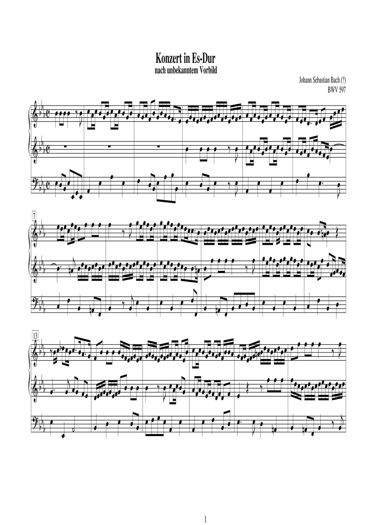 Concerto In EFlat Major, BWV 597 Sheet Music pdf, Free Score Download ★