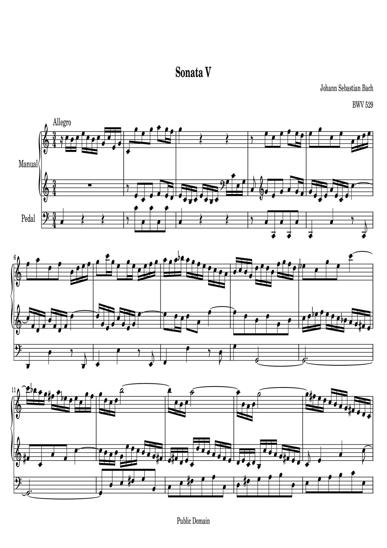 Johann Sebastian Bach-Organ Sonata No. 5 In C Major, BWV 529 琴谱/五线谱pdf