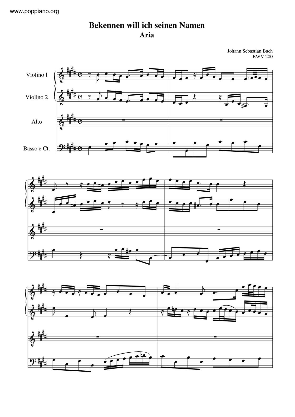 Bekennen Will Ich Seinen Namen, BWV 200琴譜
