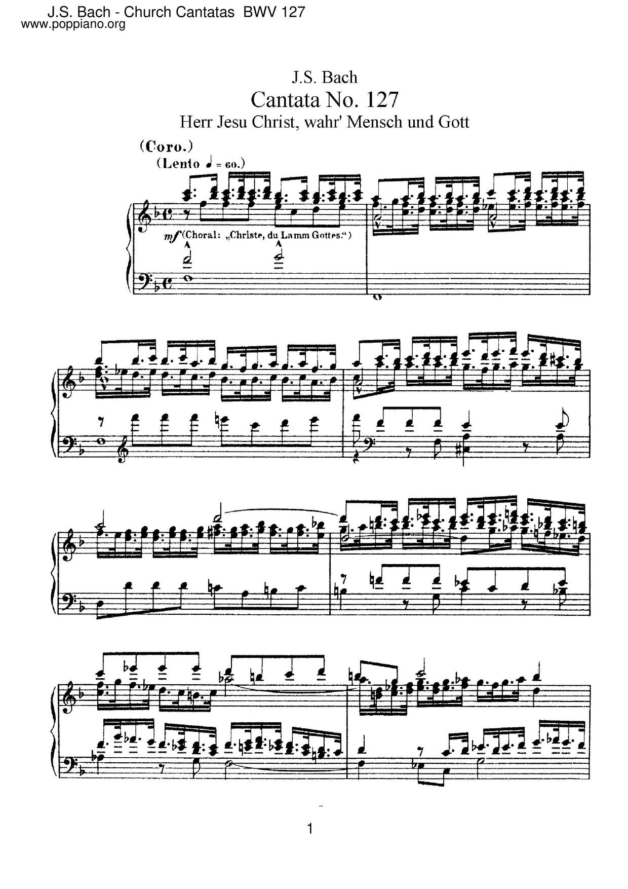 Herr Jesu Christ, Wahr' Mensch Und Gott, BWV 127琴譜