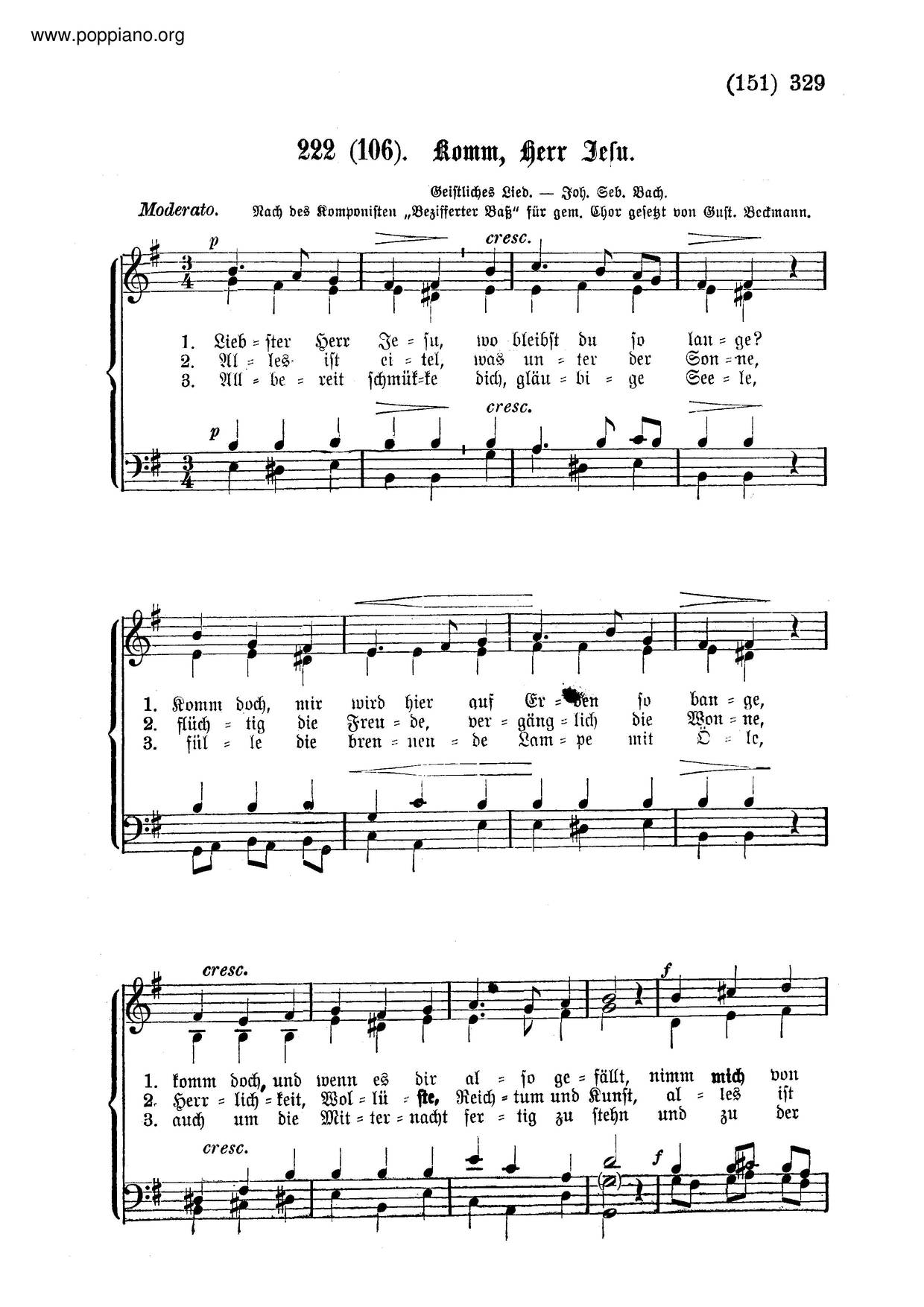 Liebster Herr Jesu, Wo Bleibst Du So Lange?, BWV 484琴譜
