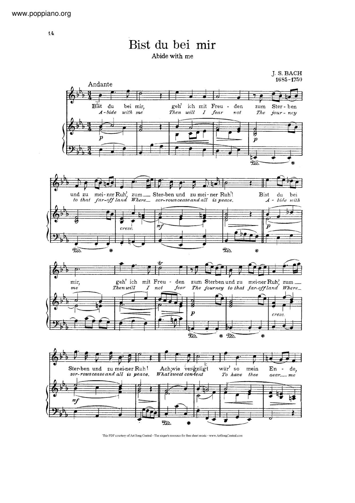 Bei Mir Bist Du Schön Johann Sebastian Bach-Bist Du Bei Mir, BWV 508 琴谱/五线谱pdf-香港流行钢琴协会琴谱下载 ★