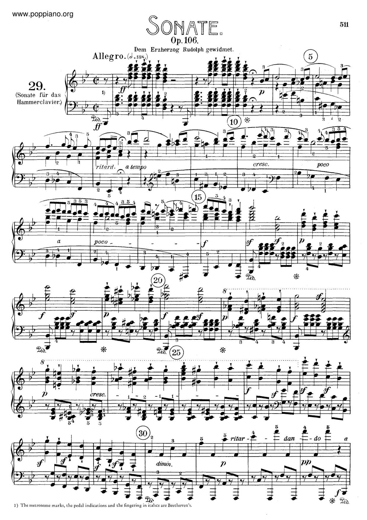 Ludwig Van Beethoven-Piano Sonata No. 29 In B-Flat Major 'Hammerklavier', Op. 106 Sheet Music ...