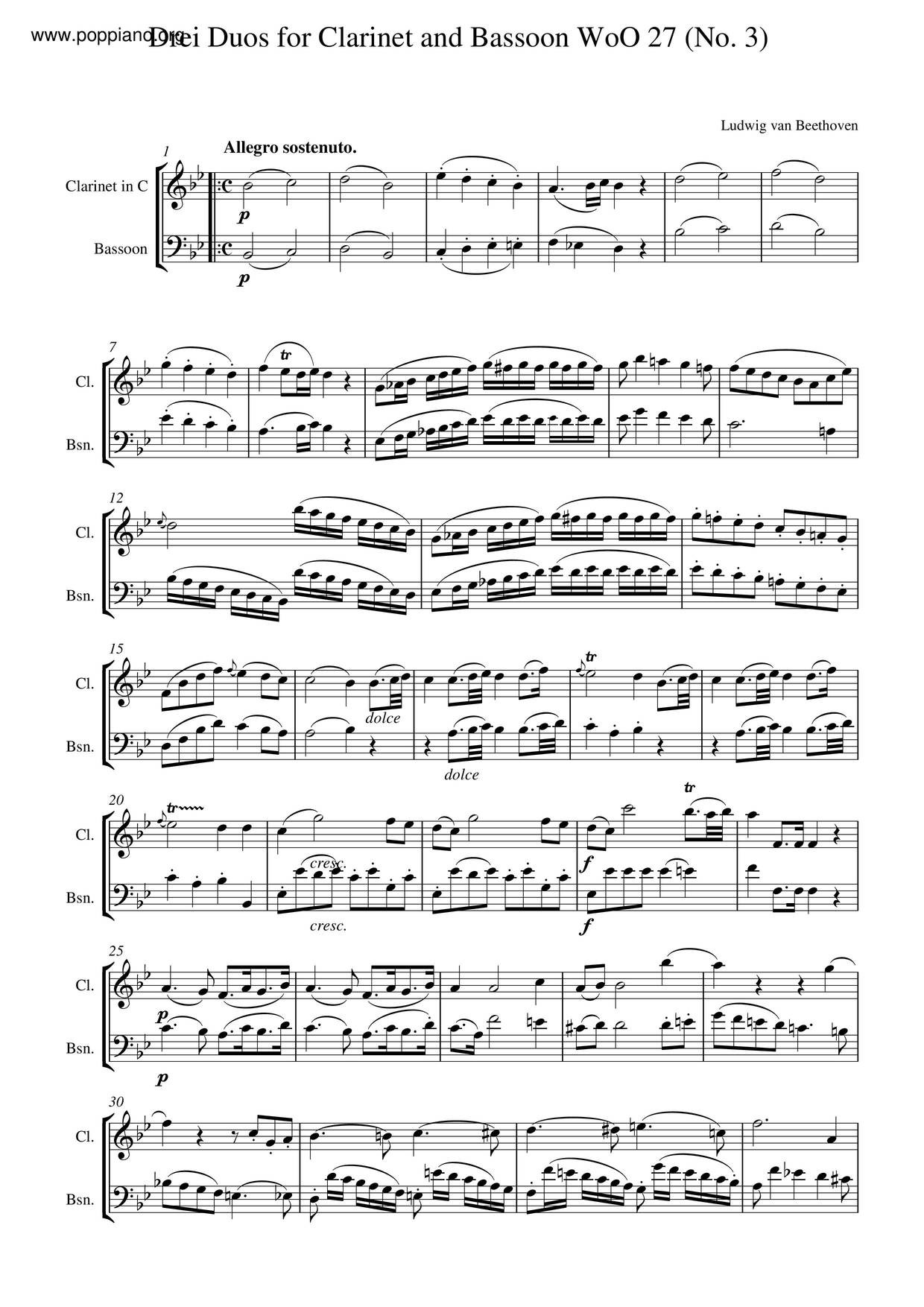 Ludwig Van Beethoven3 Duets For And Bassoon, WoO 27 Sheet