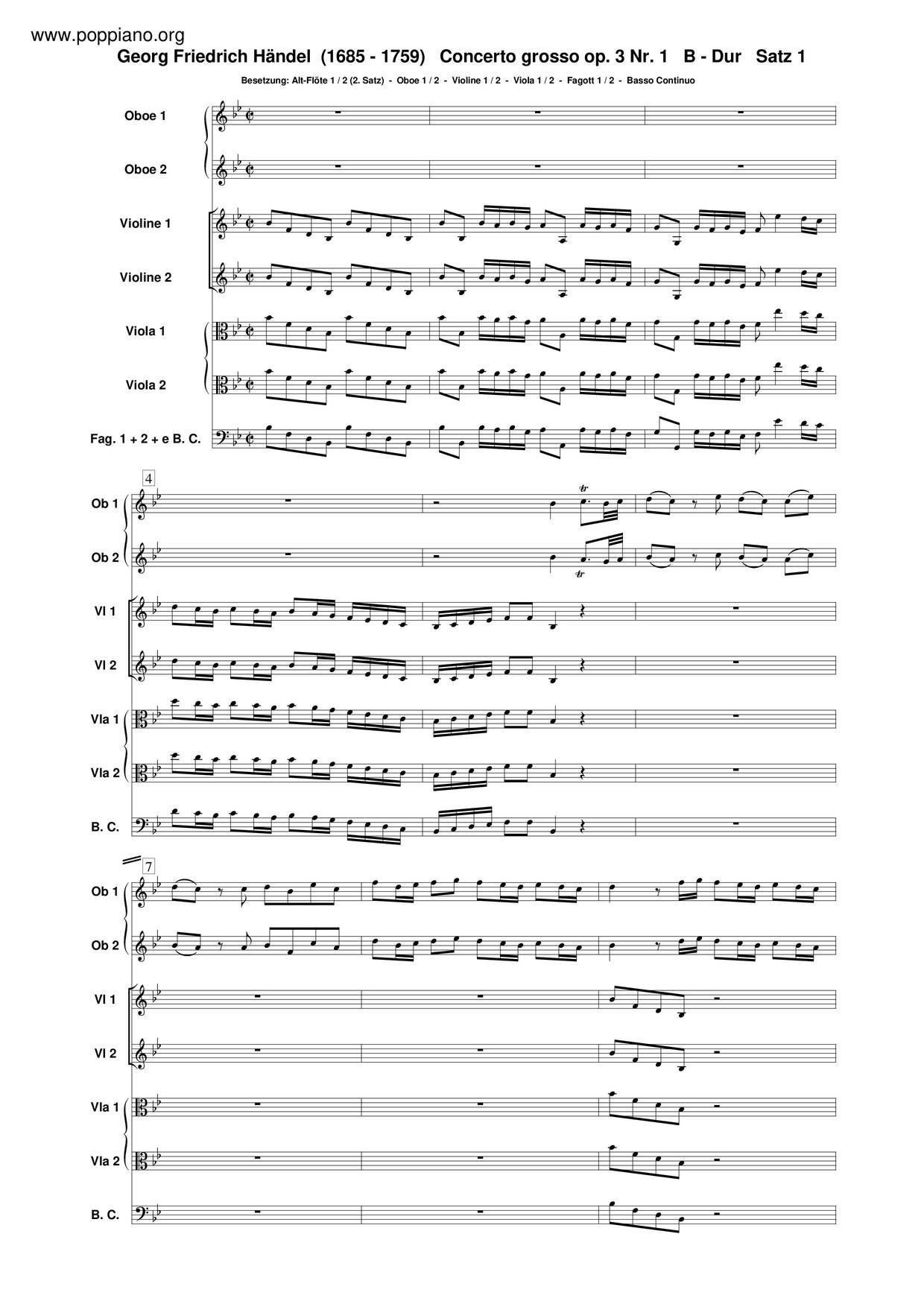 Concerto Grosso In B-Flat Major, HWV 312琴譜
