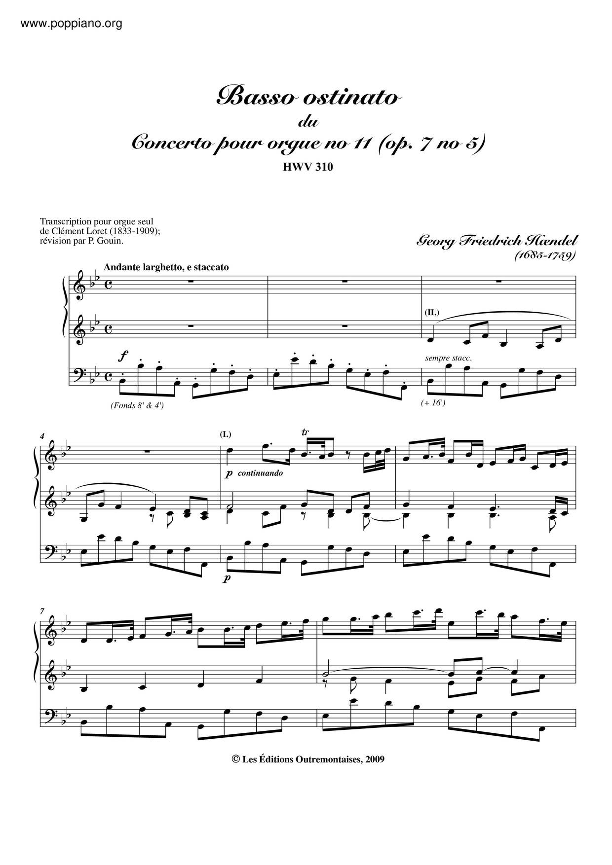 Organ Concerto In G Minor, HWV 310琴譜