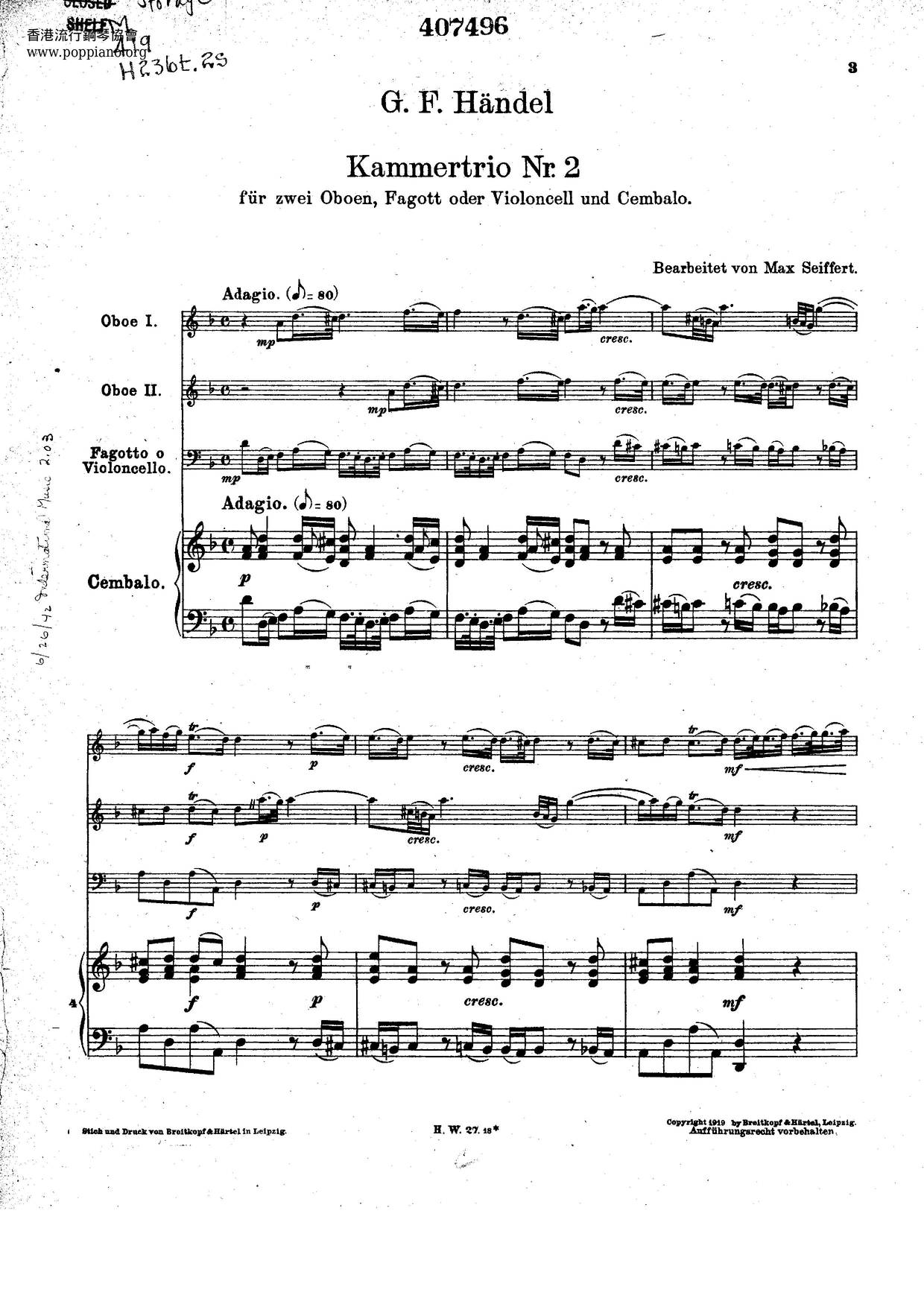 Friedrich HandelTrio Sonata In D Minor, HWV 381 Sheet Music pdf
