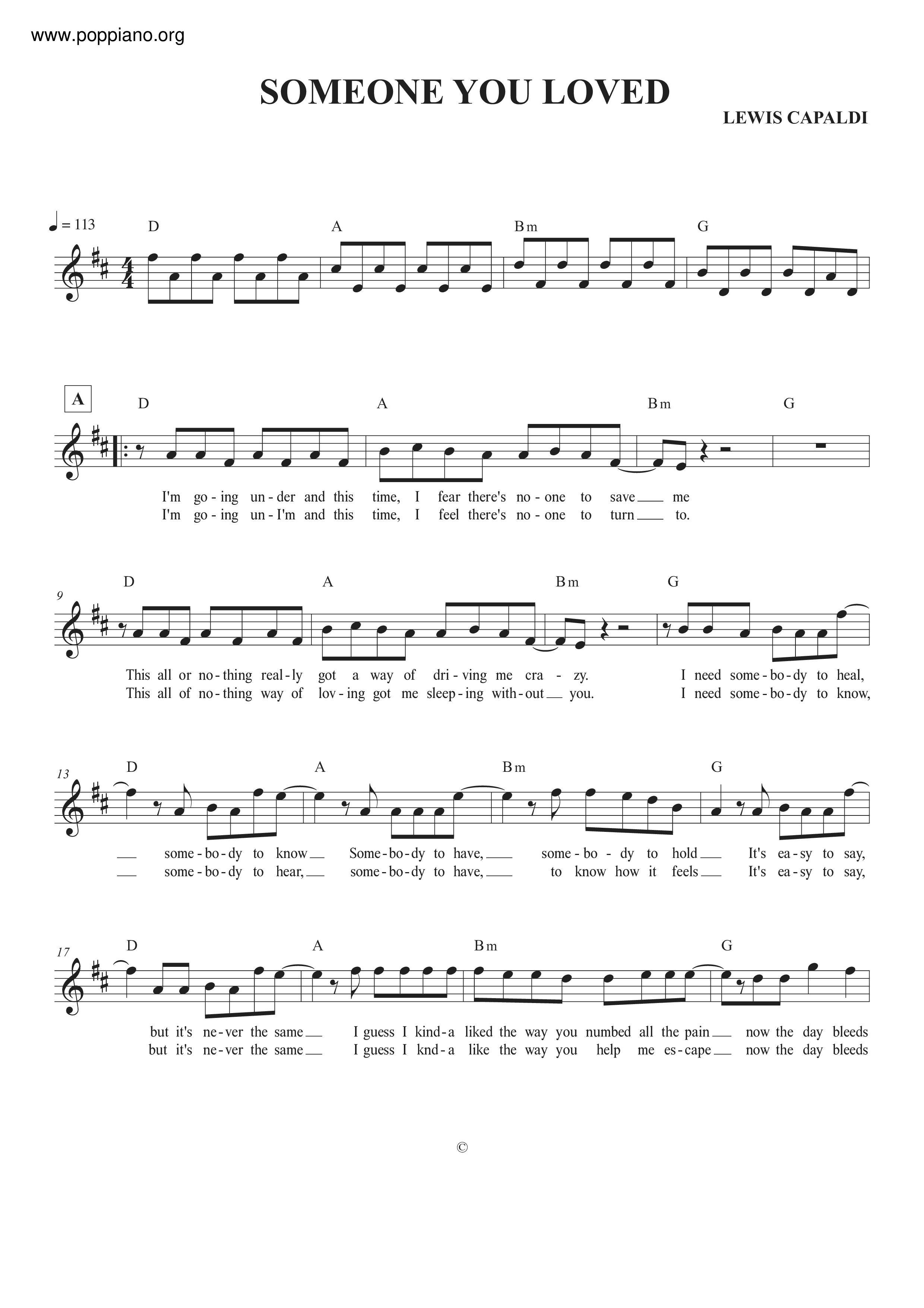 Someone You Loved Sheet Music Piano Score Free PDF Download HK