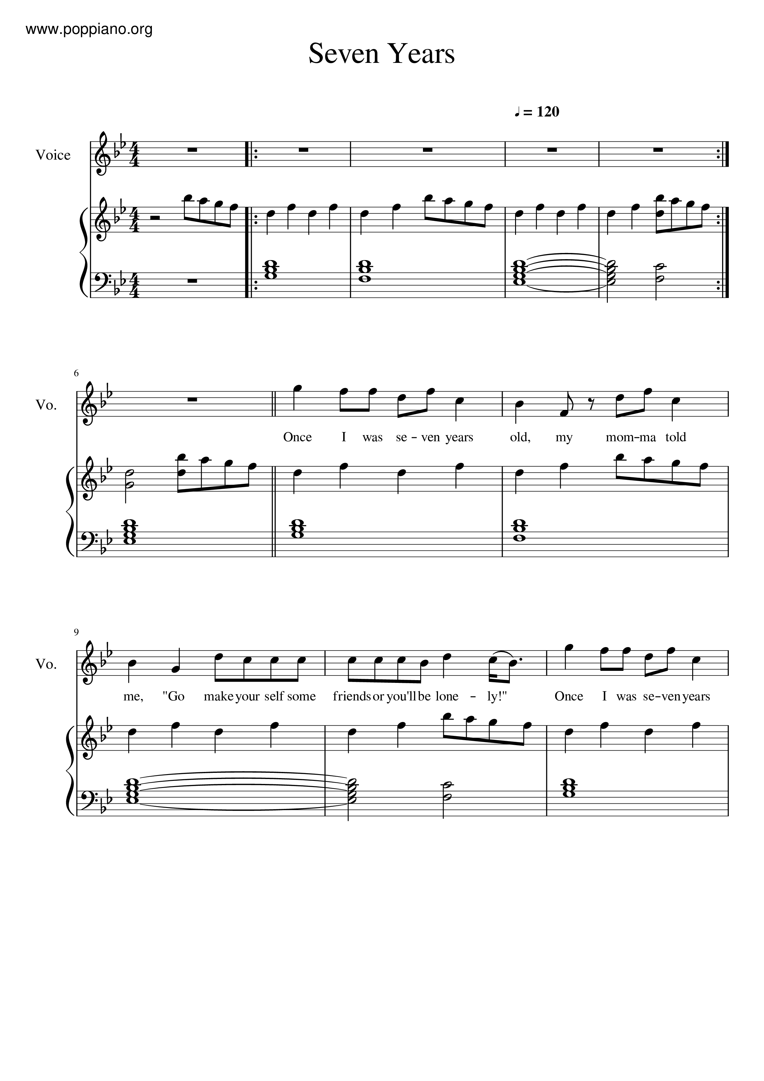 7 years – Lukas Graham - Exact Melody + Lyrics + Chords Sheet