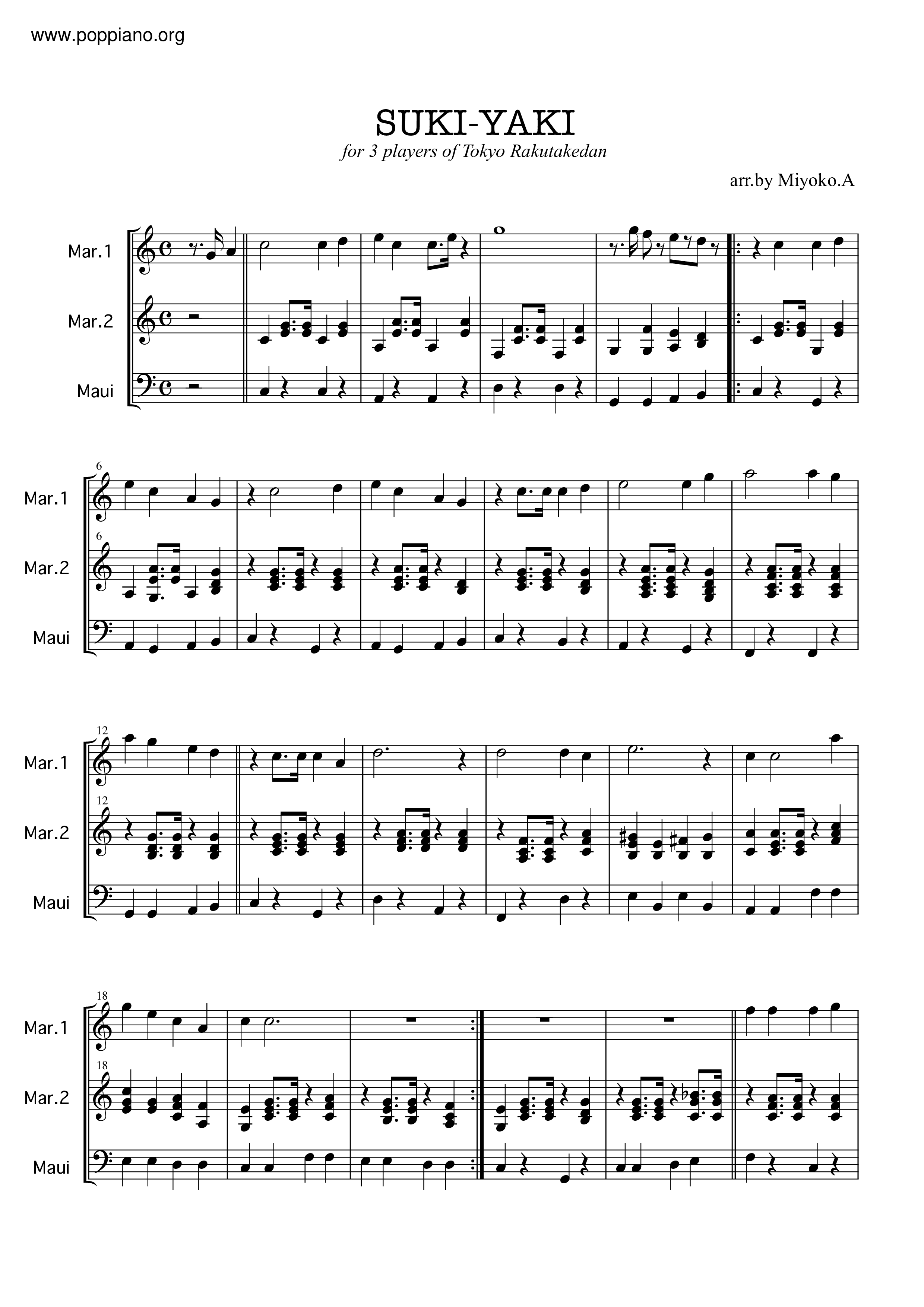 ★ 坂本 九Sukiyaki Sheet Music pdf, Free Score Download