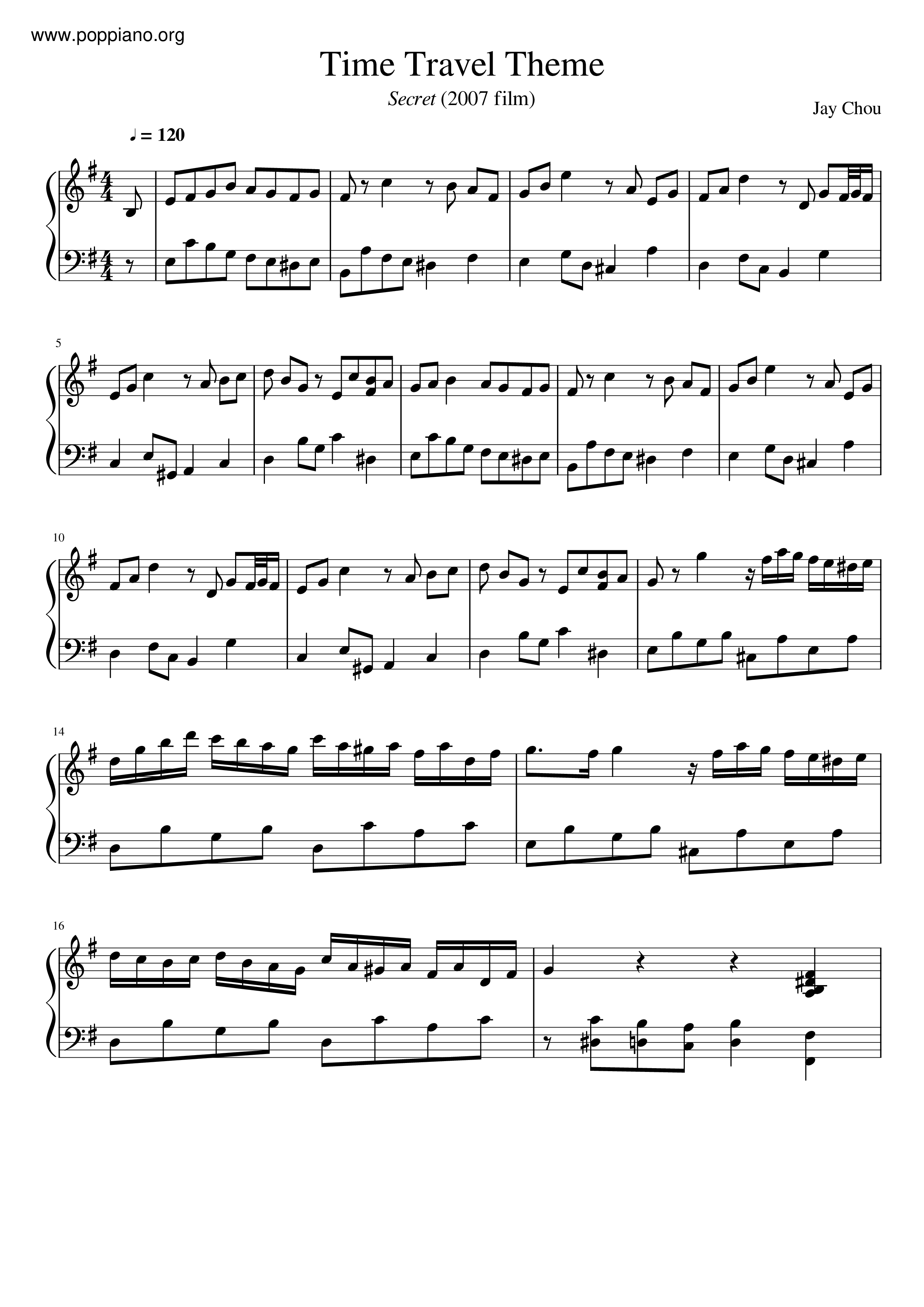 周杰伦 不能说的秘密 Time Travel Theme 琴谱 五线谱pdf 香港流行钢琴协会琴谱下载