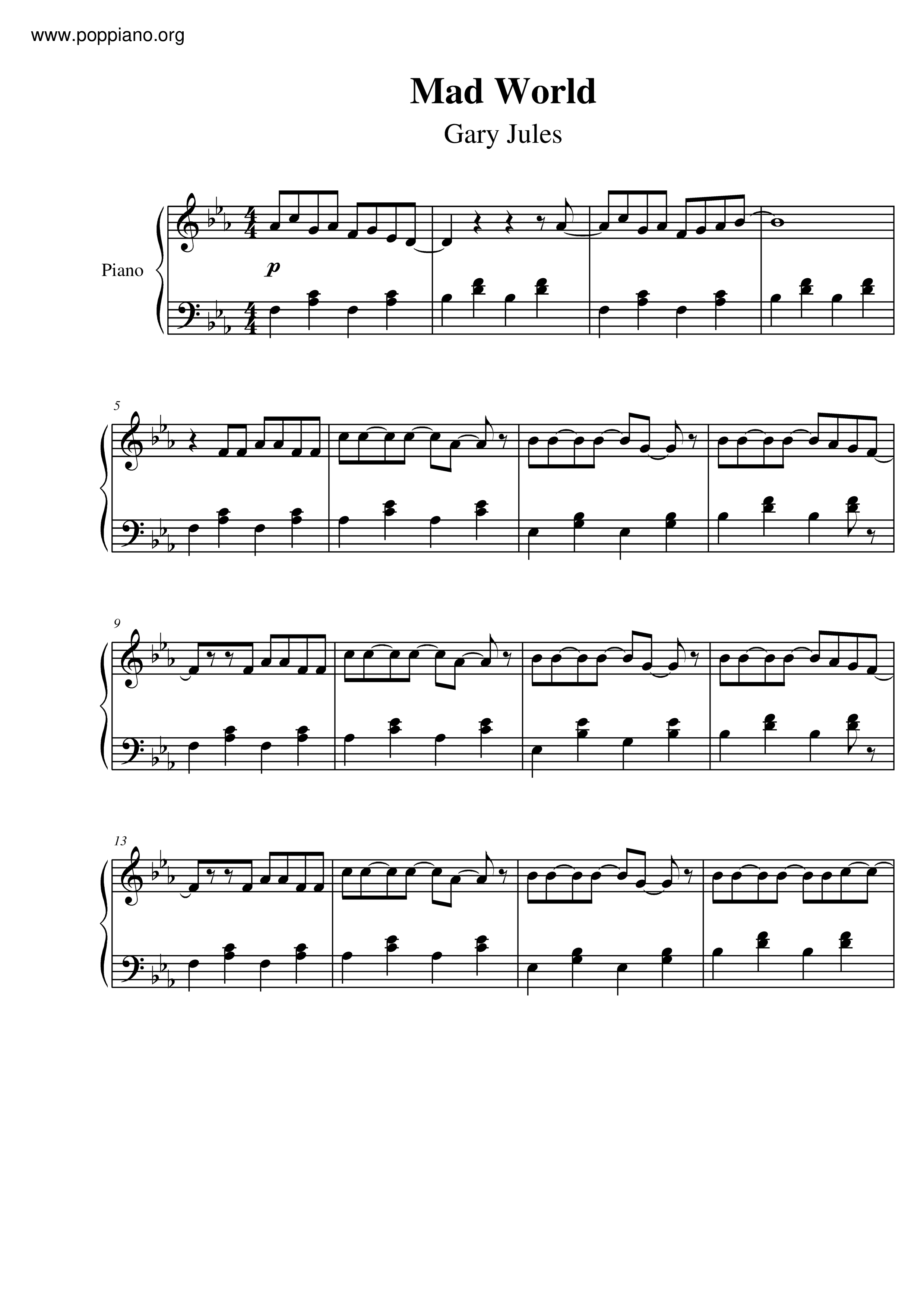 Mad World Sheet Music / Piano Score Free PDF Download HK Pop Piano Academy ★