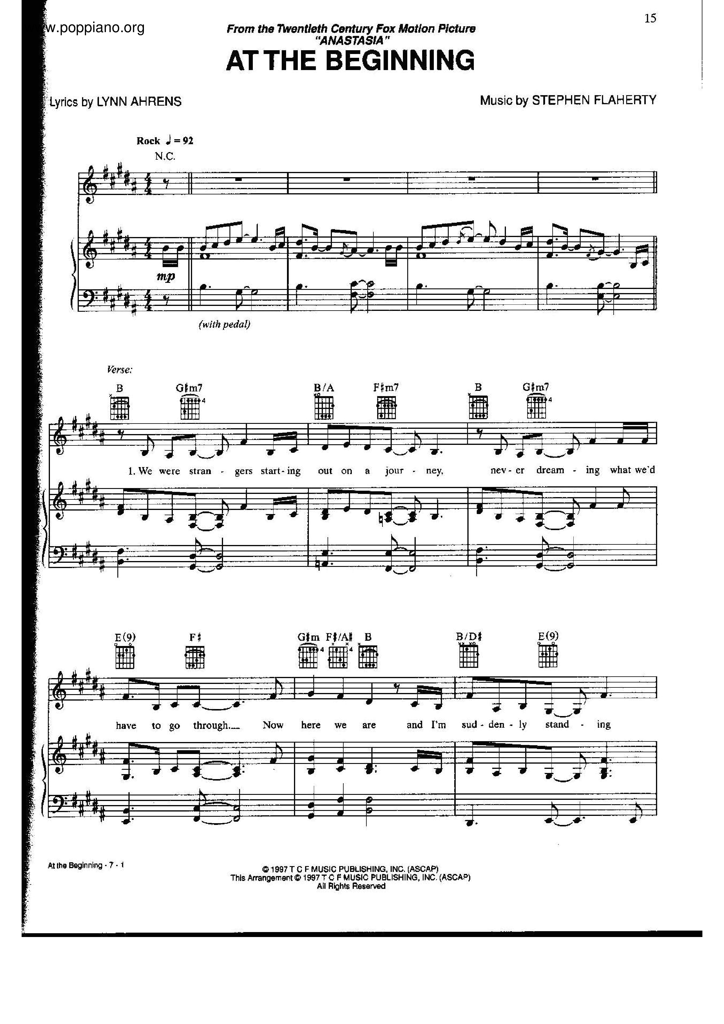 At The Begining琴譜