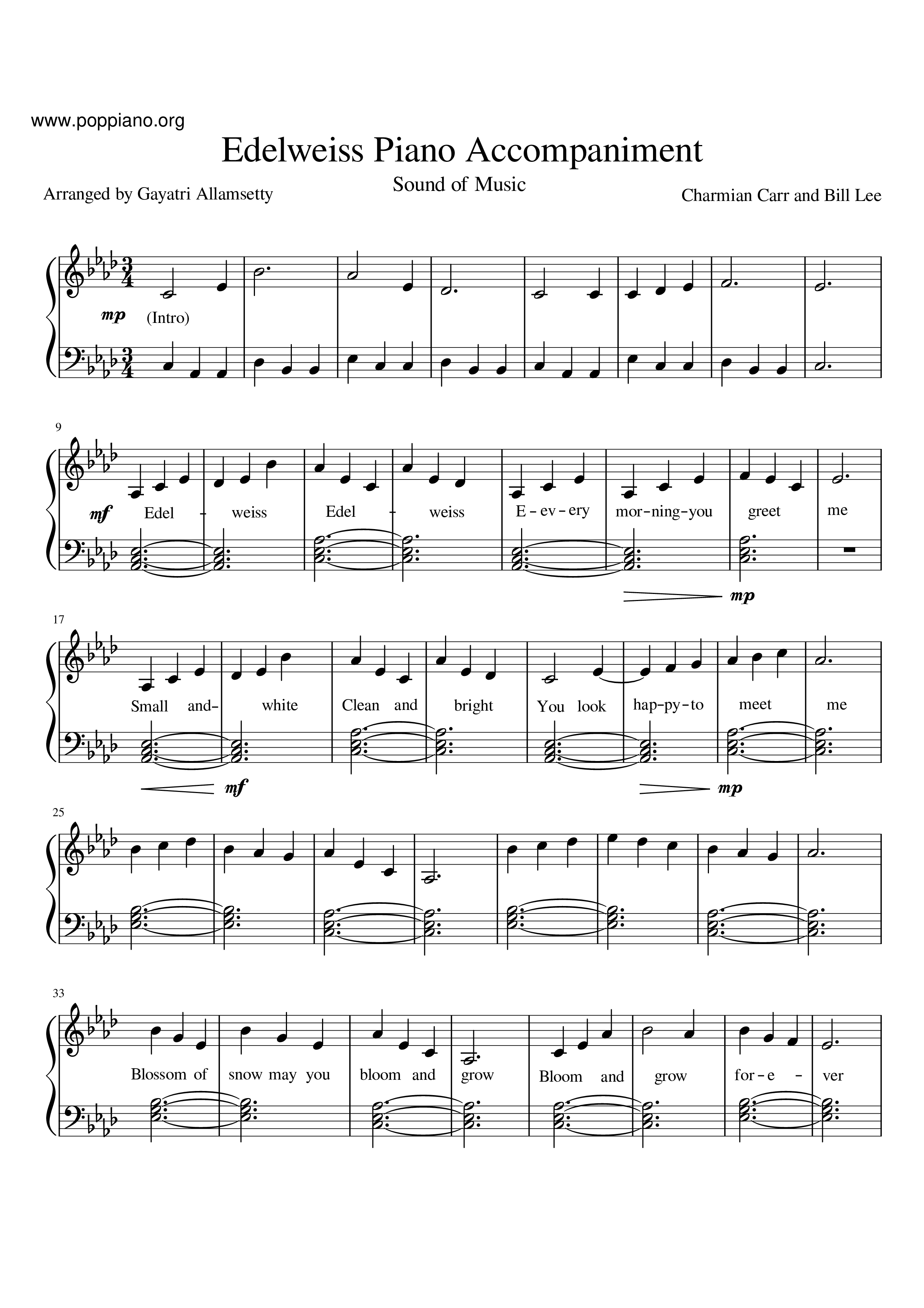 Theodore Bikel-The Sound of Music - Edelweiss 琴譜pdf-エーデルワイス 楽譜-香港流行鋼琴協會 ...