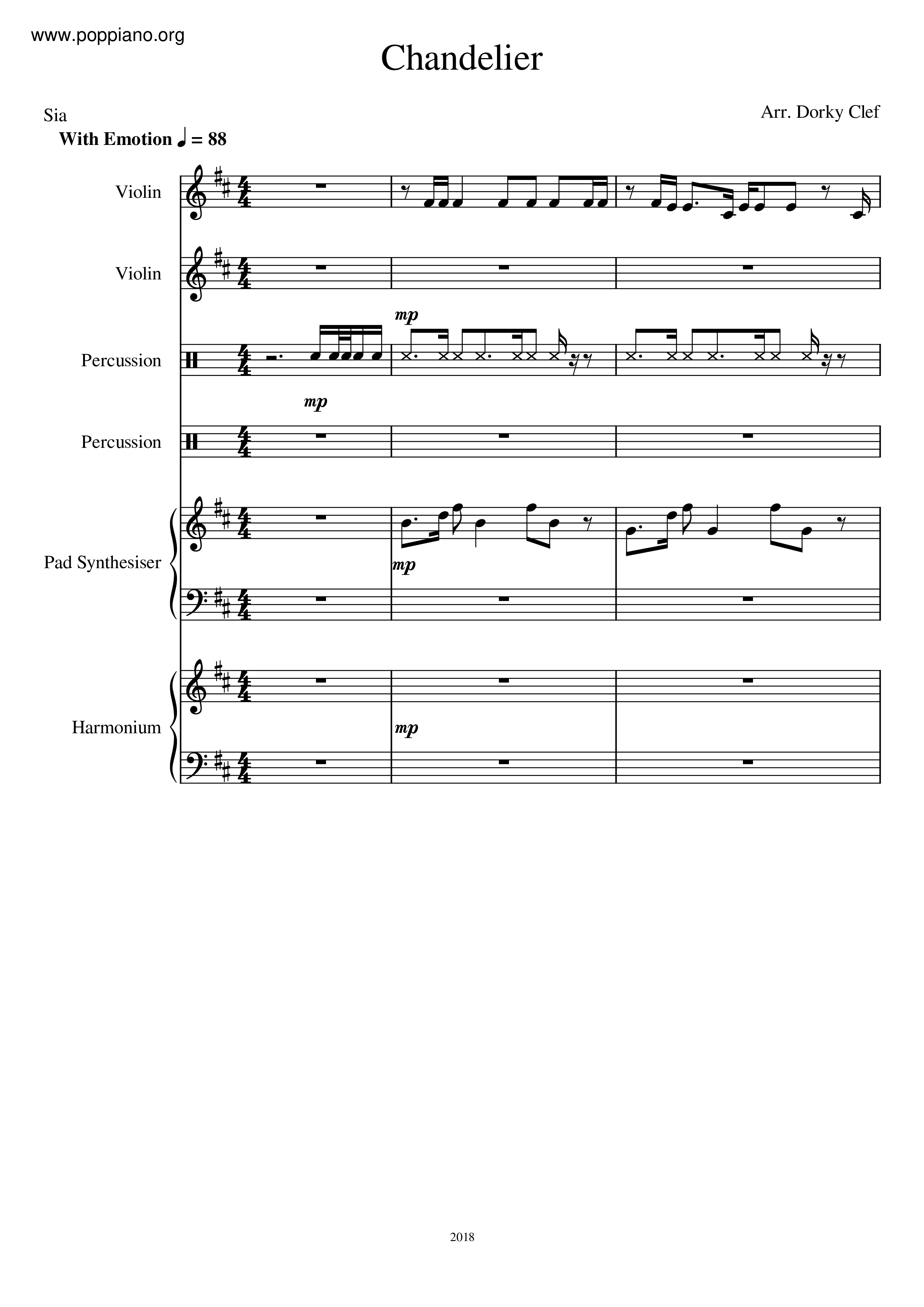 Sia Chandelier 琴谱 五线谱pdf 香港流行钢琴协会琴谱下载