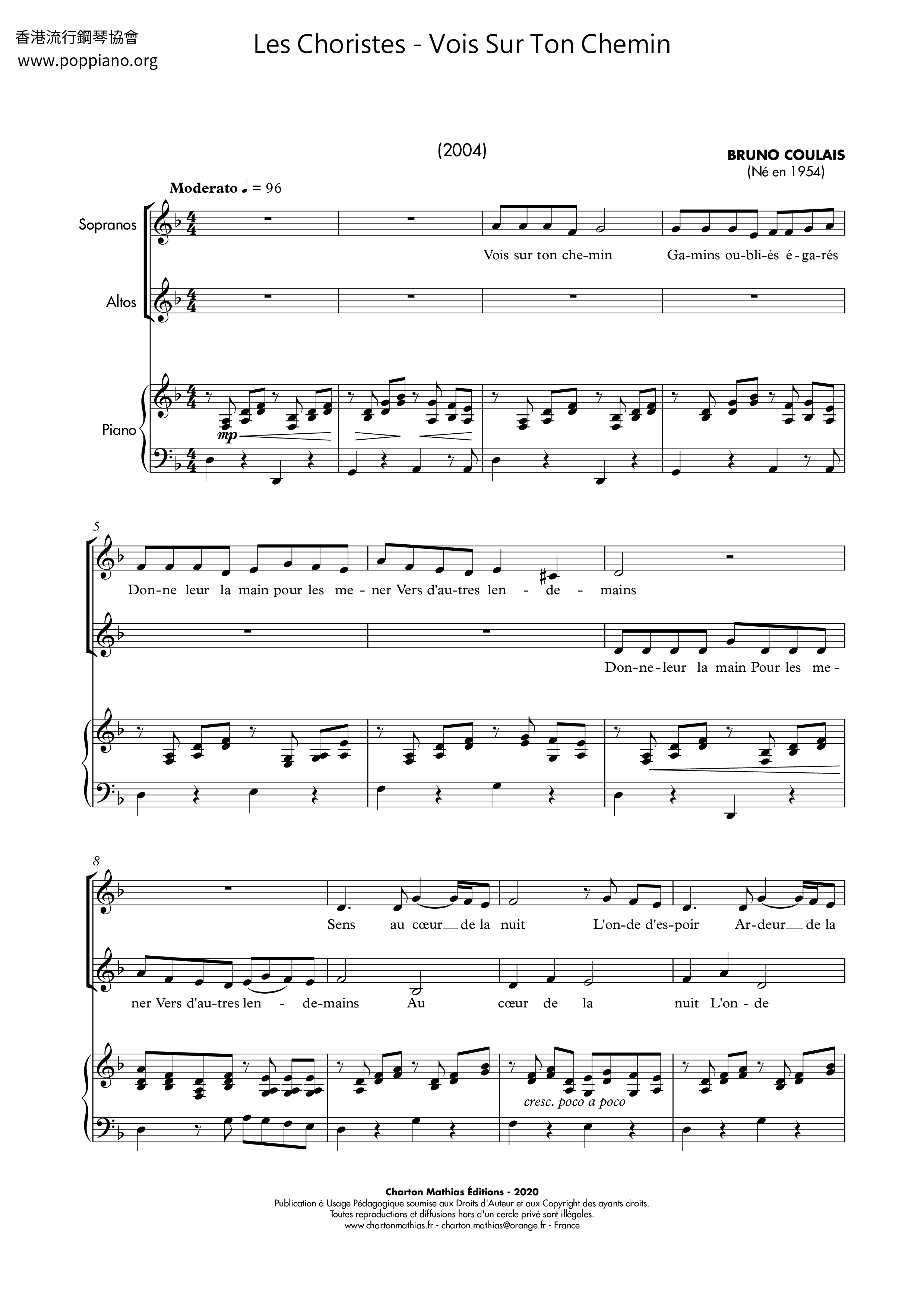 Les ChoristesVois Sur Ton Chemin Sheet Music pdf, Free Score Download ★