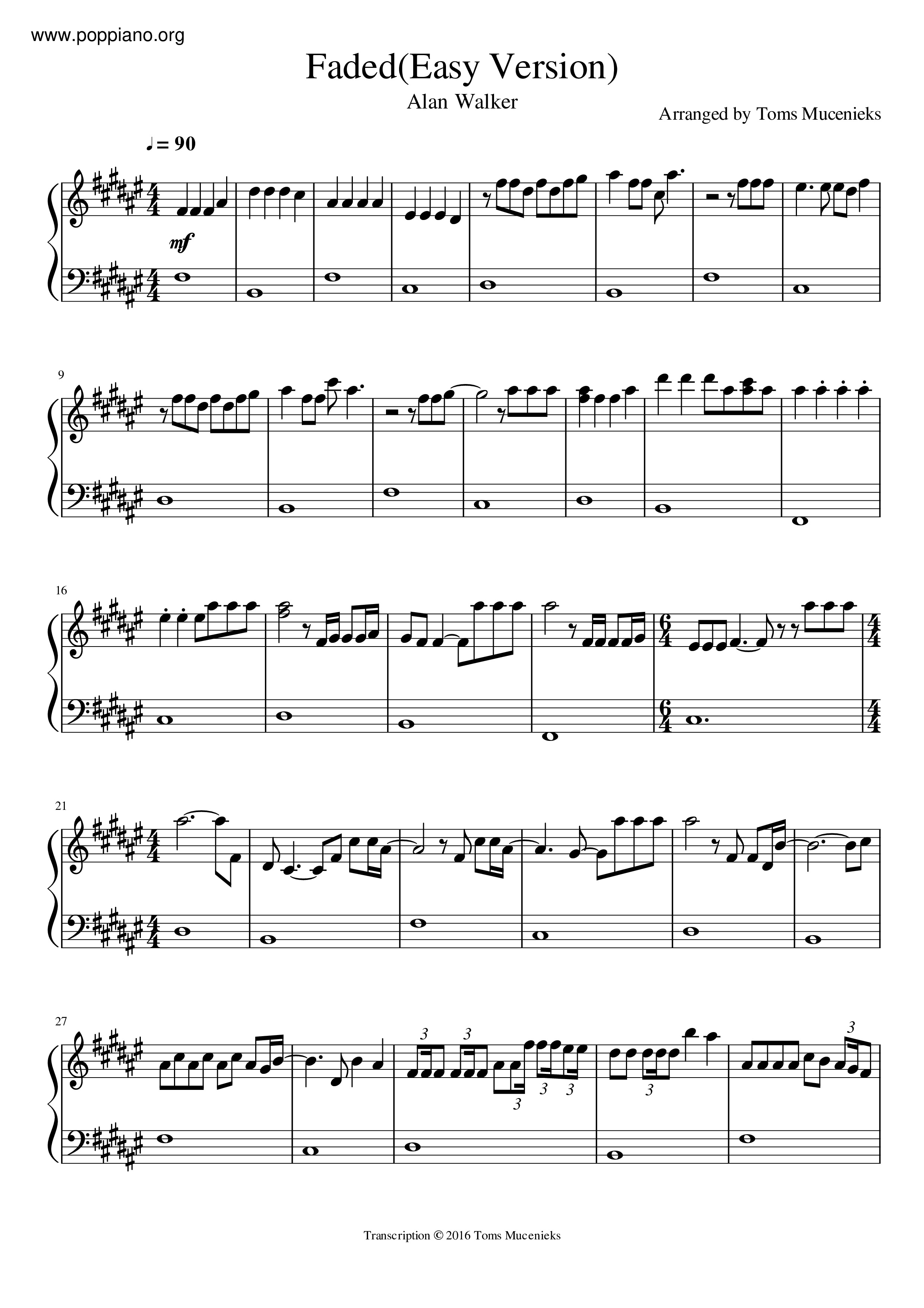 Alan Walker Faded Sheet Music Pdf アラン ウォーカー Free Score Download