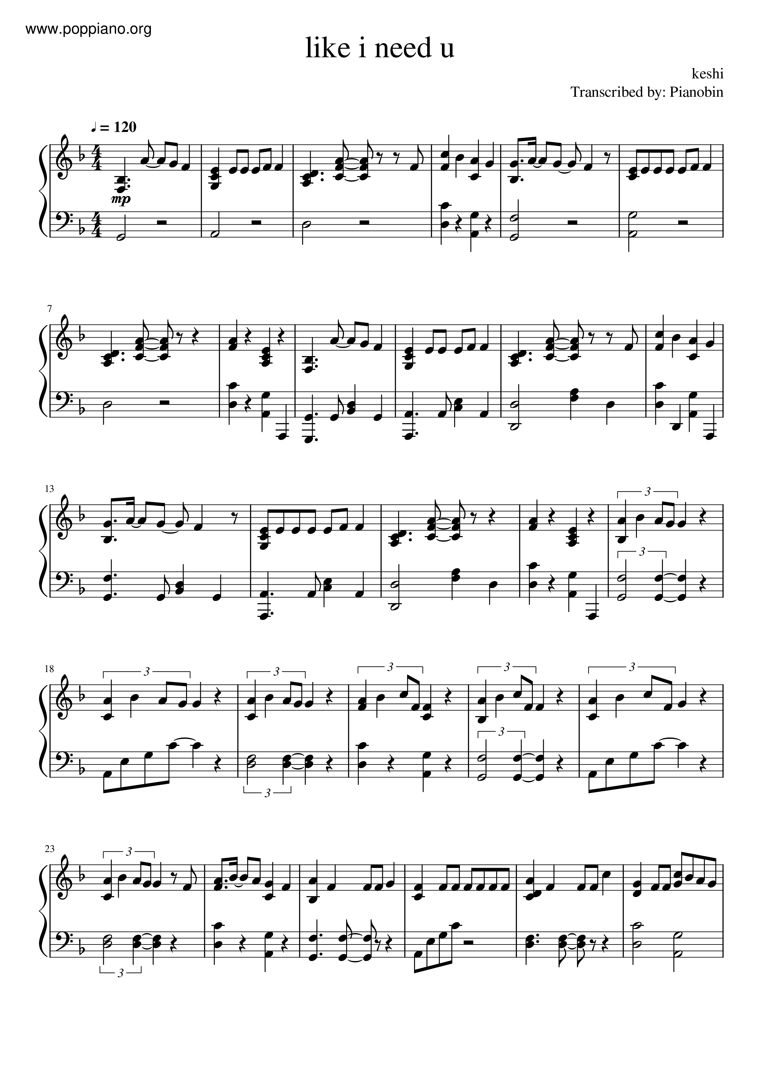 KeshiLike I Need U Sheet Music pdf, Free Score Download ★